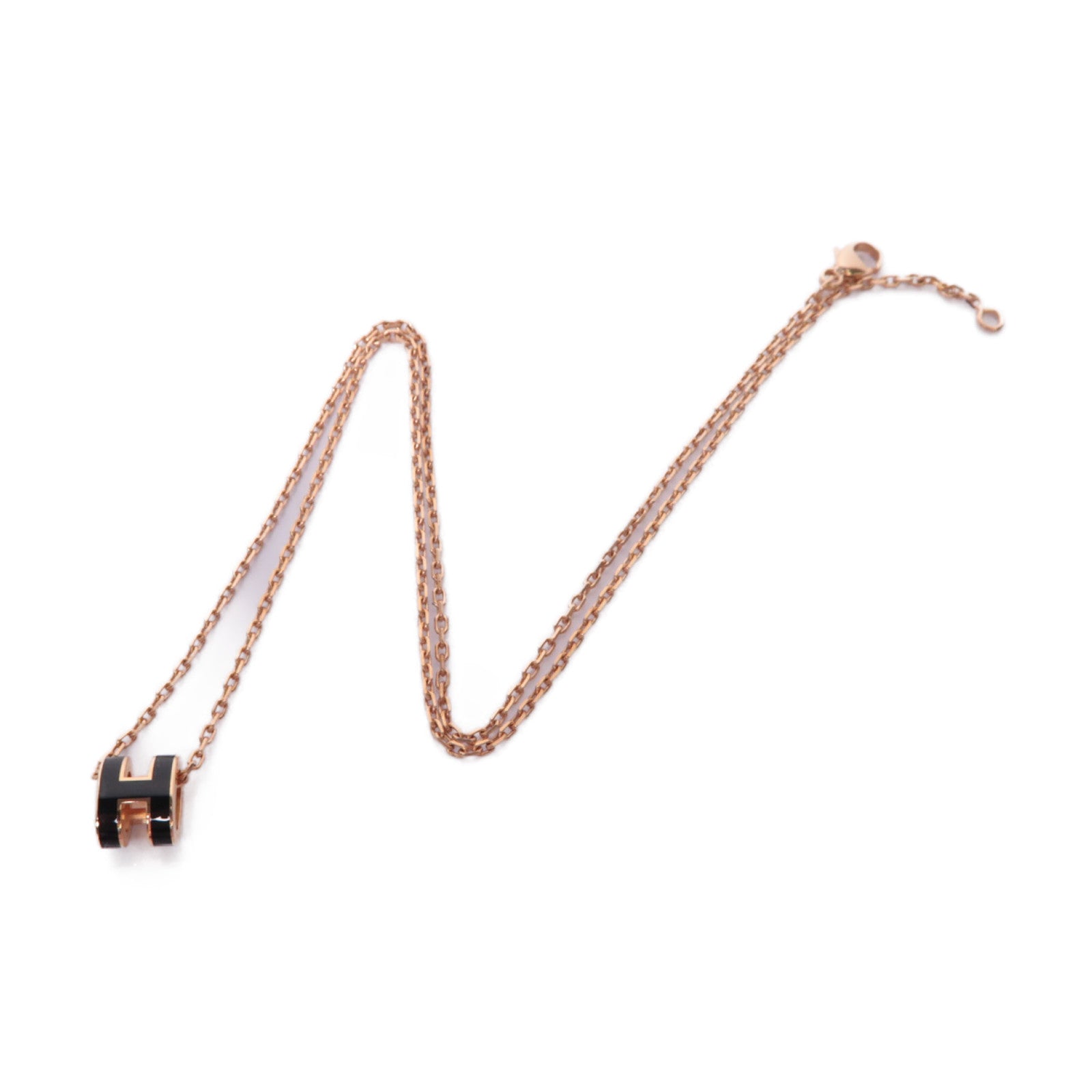 HERMES 金屬Mini Pop H Necklace項鍊粉金色/黑色
