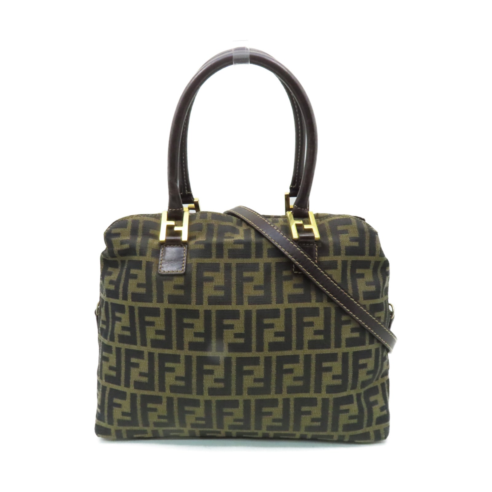 FENDI 帆布Shoulder Bag金扣手挽肩背兩用袋棕色