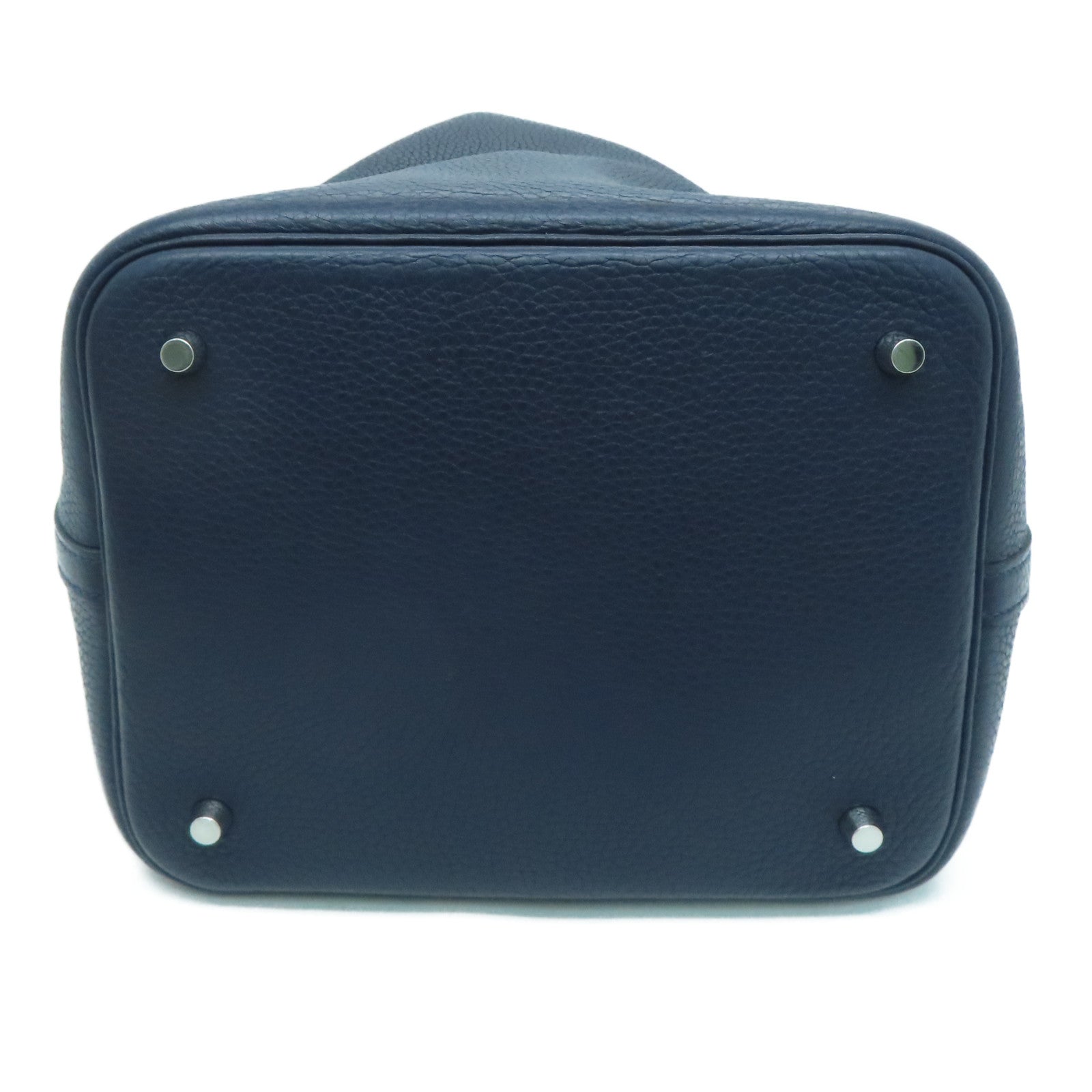 HERMES [Sharp Discount] Clemence Leather Picotin MM Silver Buckle Hand Bag Blue