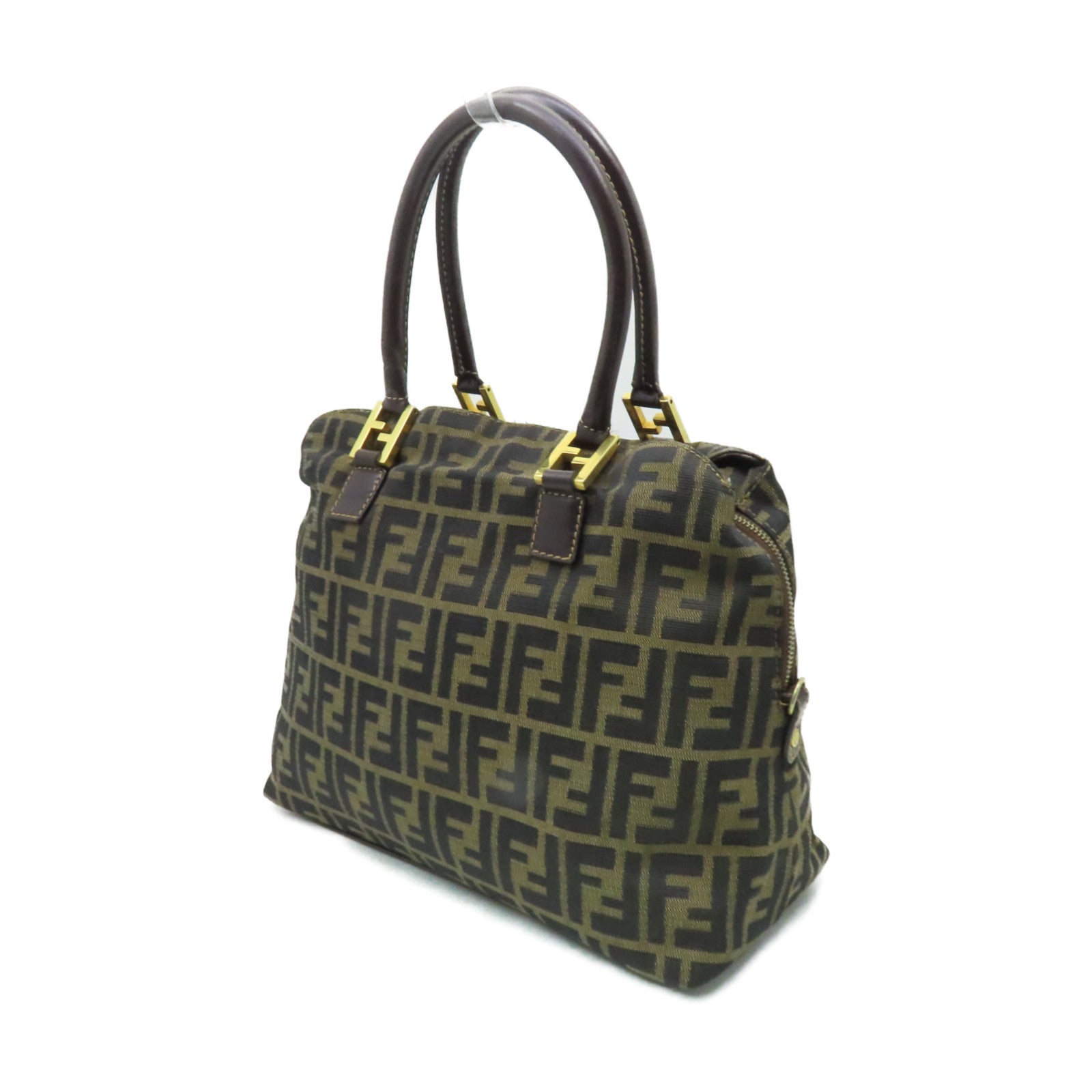 FENDI 帆布Shoulder Bag金扣手挽肩背兩用袋棕色