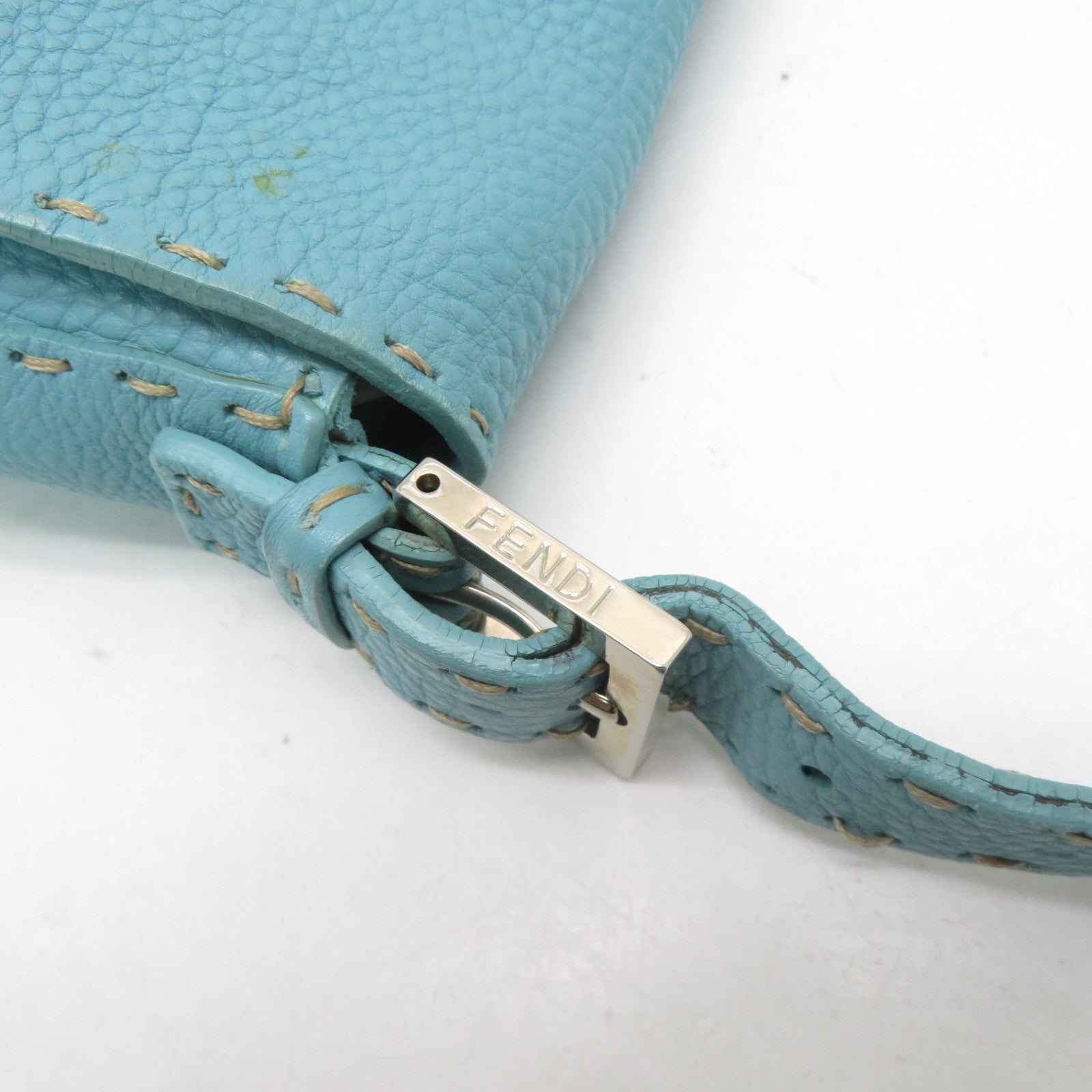 FENDI 牛皮皮革Shoulder Bag銀扣肩背袋藍色
