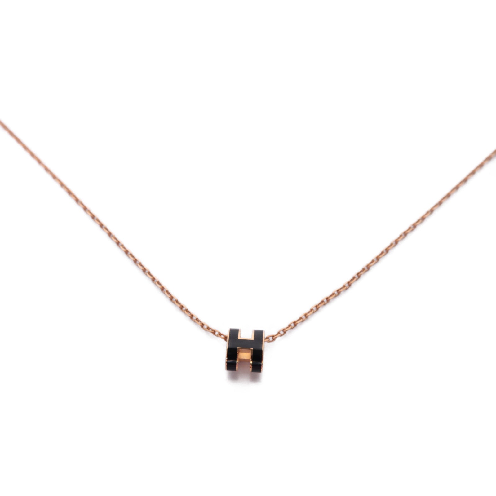 HERMES 金屬Mini Pop H Necklace項鍊粉金色/黑色