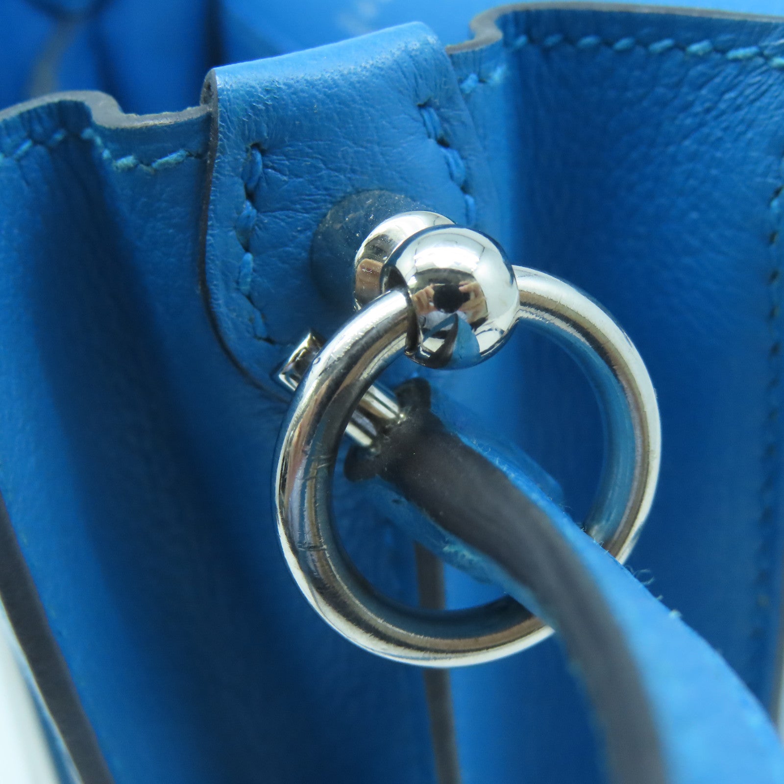 HERMES Evercolor Leather Mini Roulis Silver Buckle Shoulder Bag Tanzania Blue
