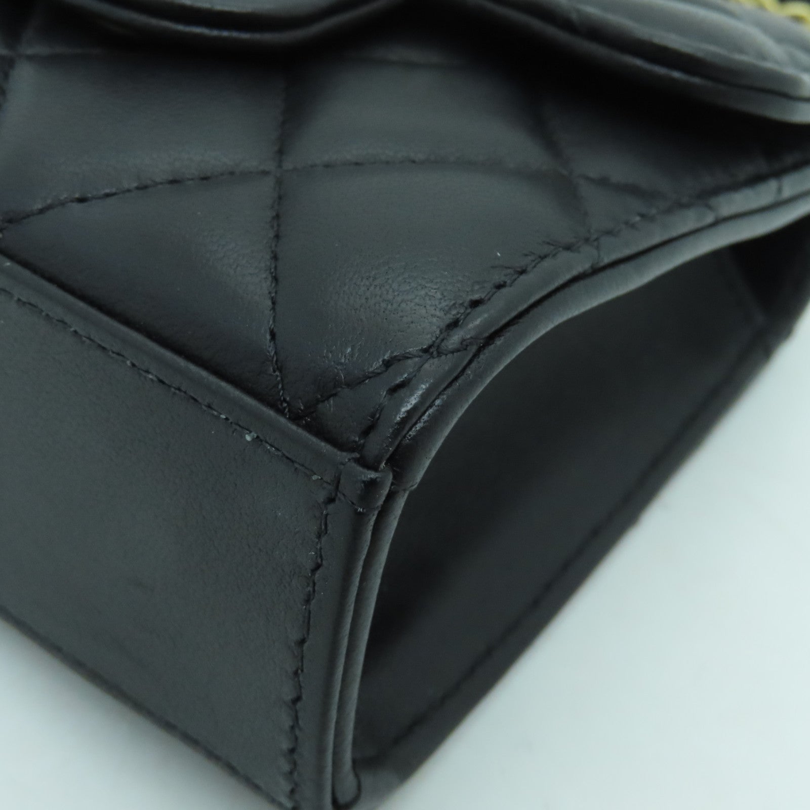 CHANEL 菱格羊皮皮革Chain Shoulder Bag金扣鏈帶肩背袋黑色