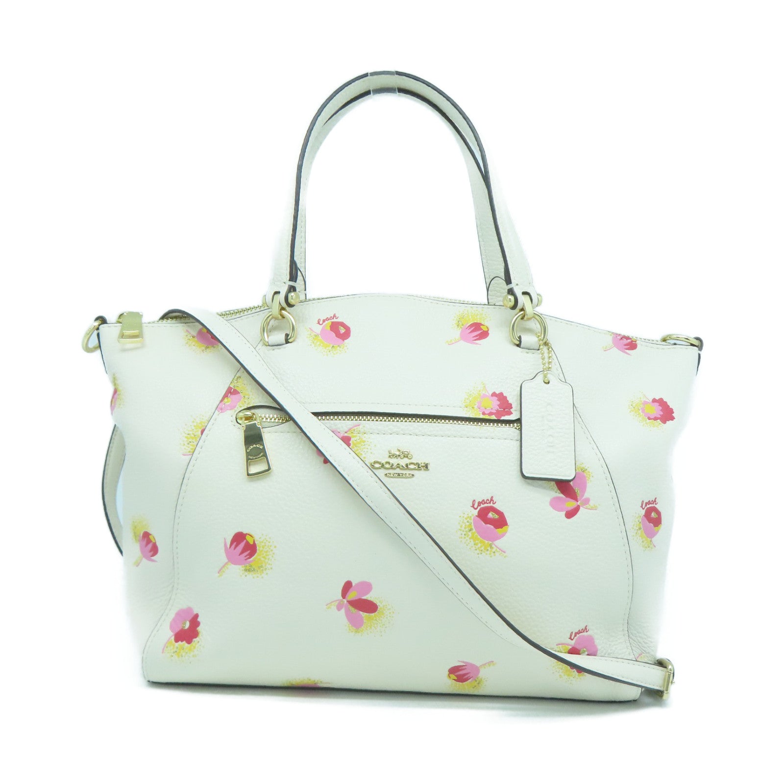 COACH 牛皮皮革2 Way Shoulder金扣手挽肩背兩用袋白色