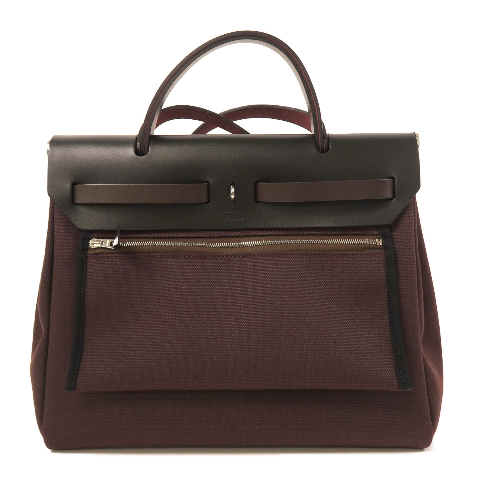 HERMES 帆布Herbag PM銀扣手挽肩背兩用袋Rough H