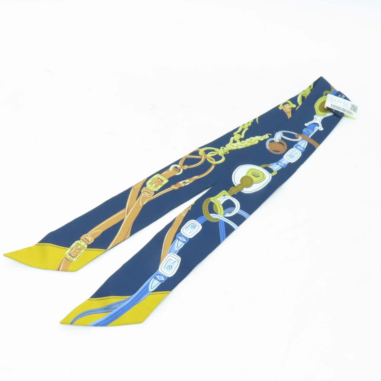 HERMES 【激減優惠】絲質Twilly絲巾深藍色/橙色/金色/啡色