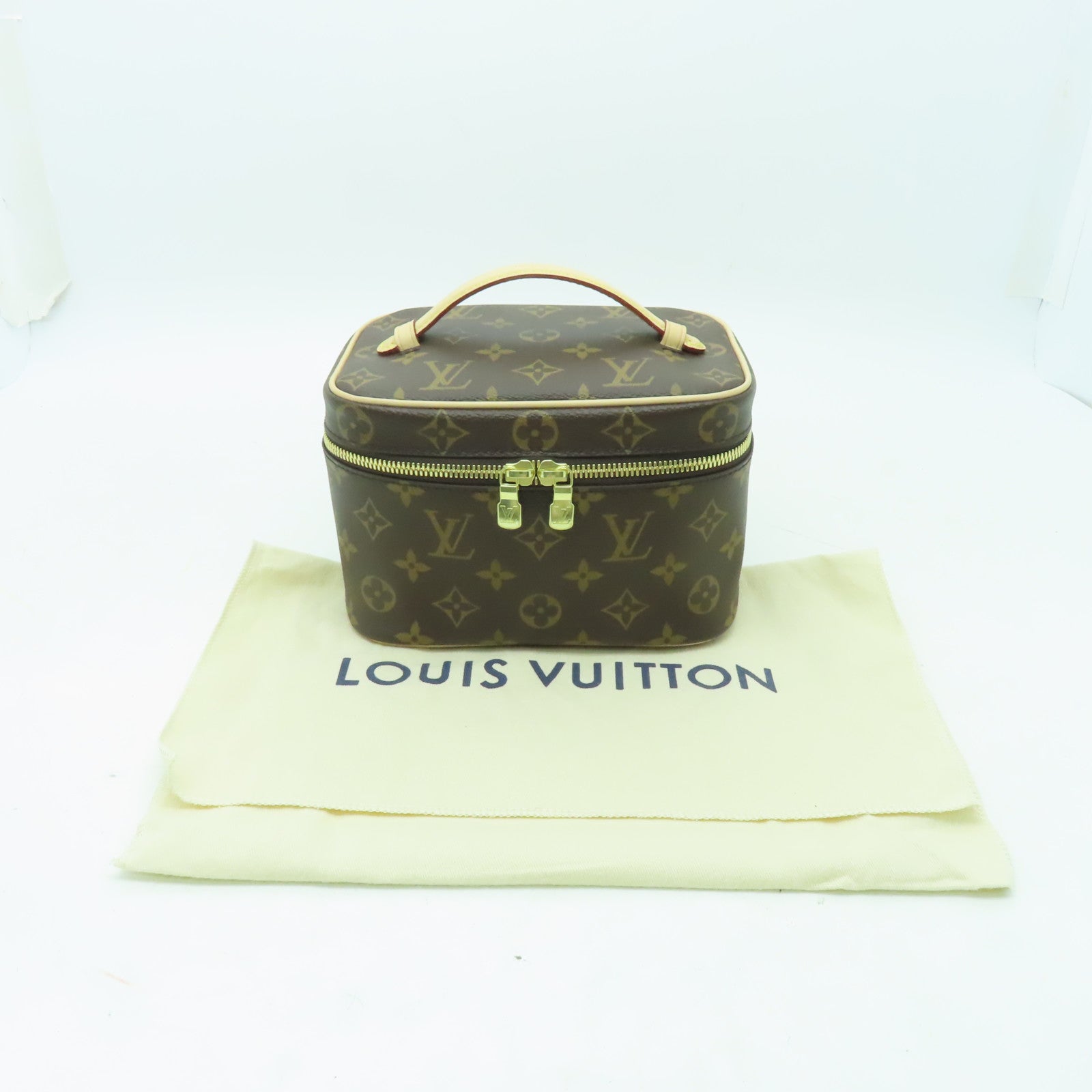LOUIS VUITTON Monogram Nice Mini Toiletry Pouch金扣手挽袋棕色
