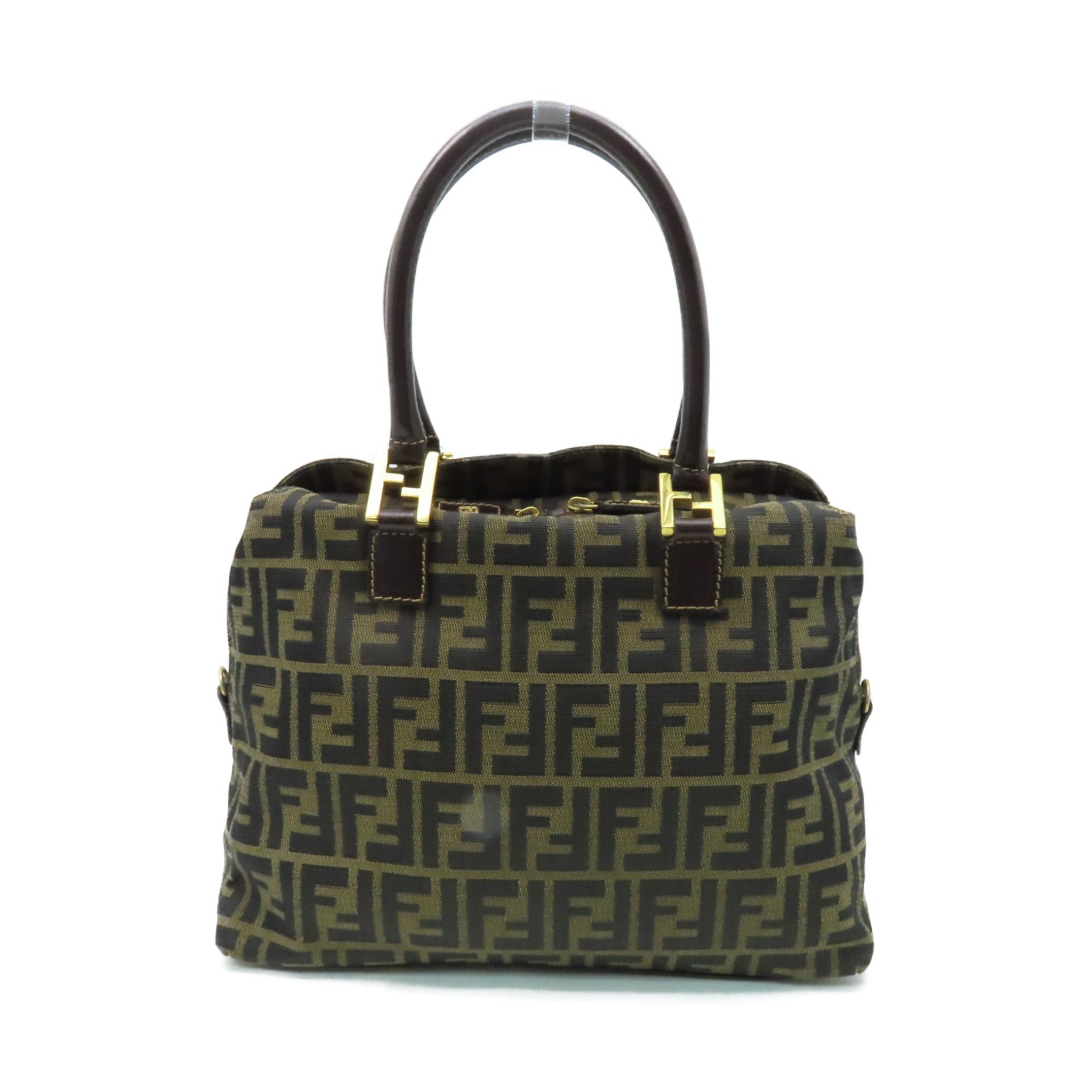 FENDI 帆布Shoulder Bag金扣手挽肩背兩用袋棕色