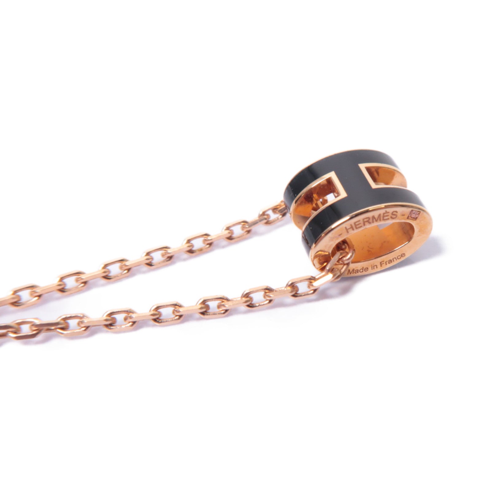 HERMES 金屬Mini Pop H Necklace項鍊粉金色/黑色