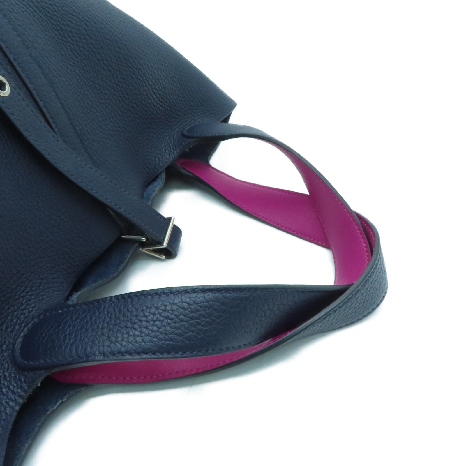 HERMES [Sharp Discount] Clemence Leather Picotin MM Silver Buckle Hand Bag Blue