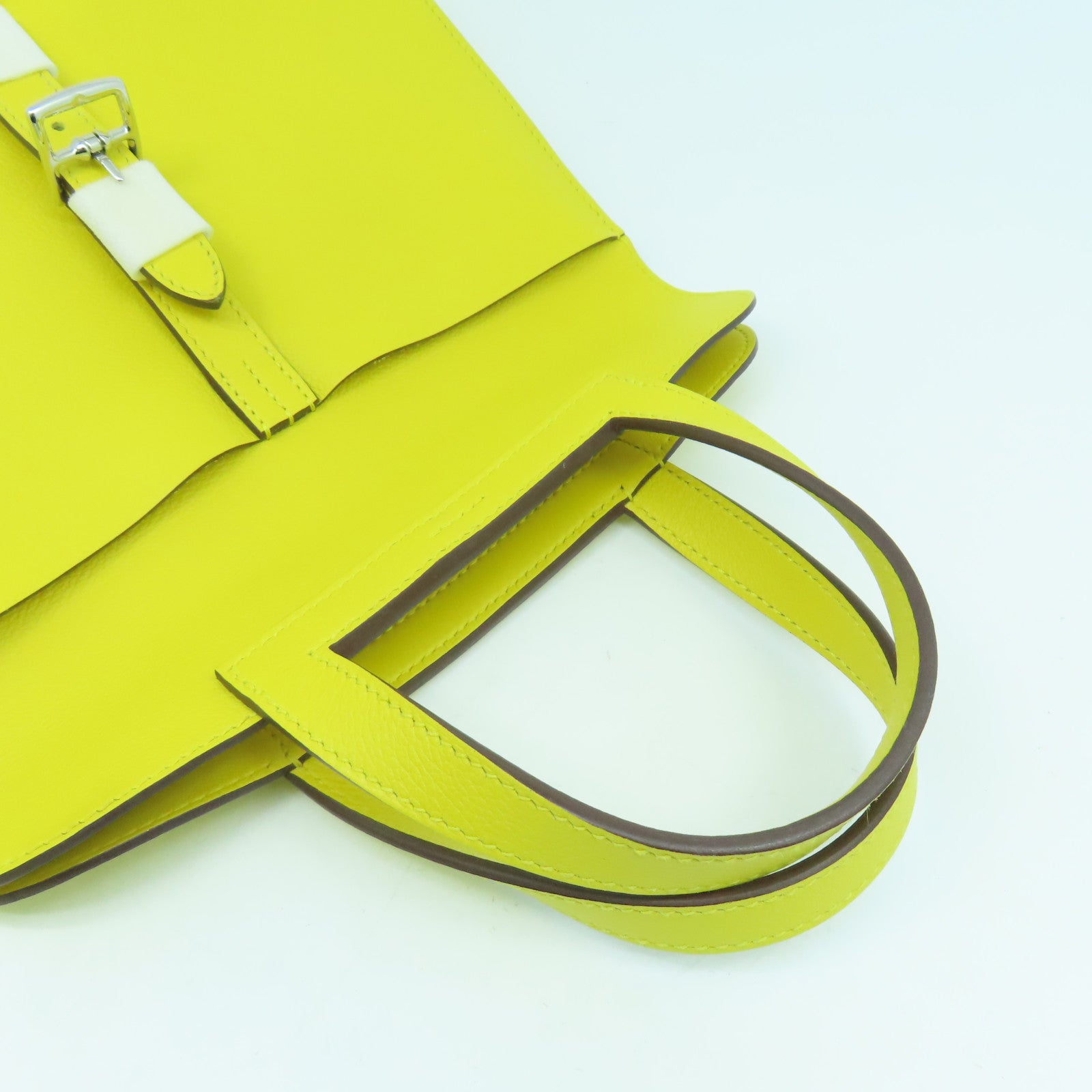 HERMES Evercolor皮革Halzan 25銀扣手挽肩背兩用袋Jaune De Naples那不勒斯黄色