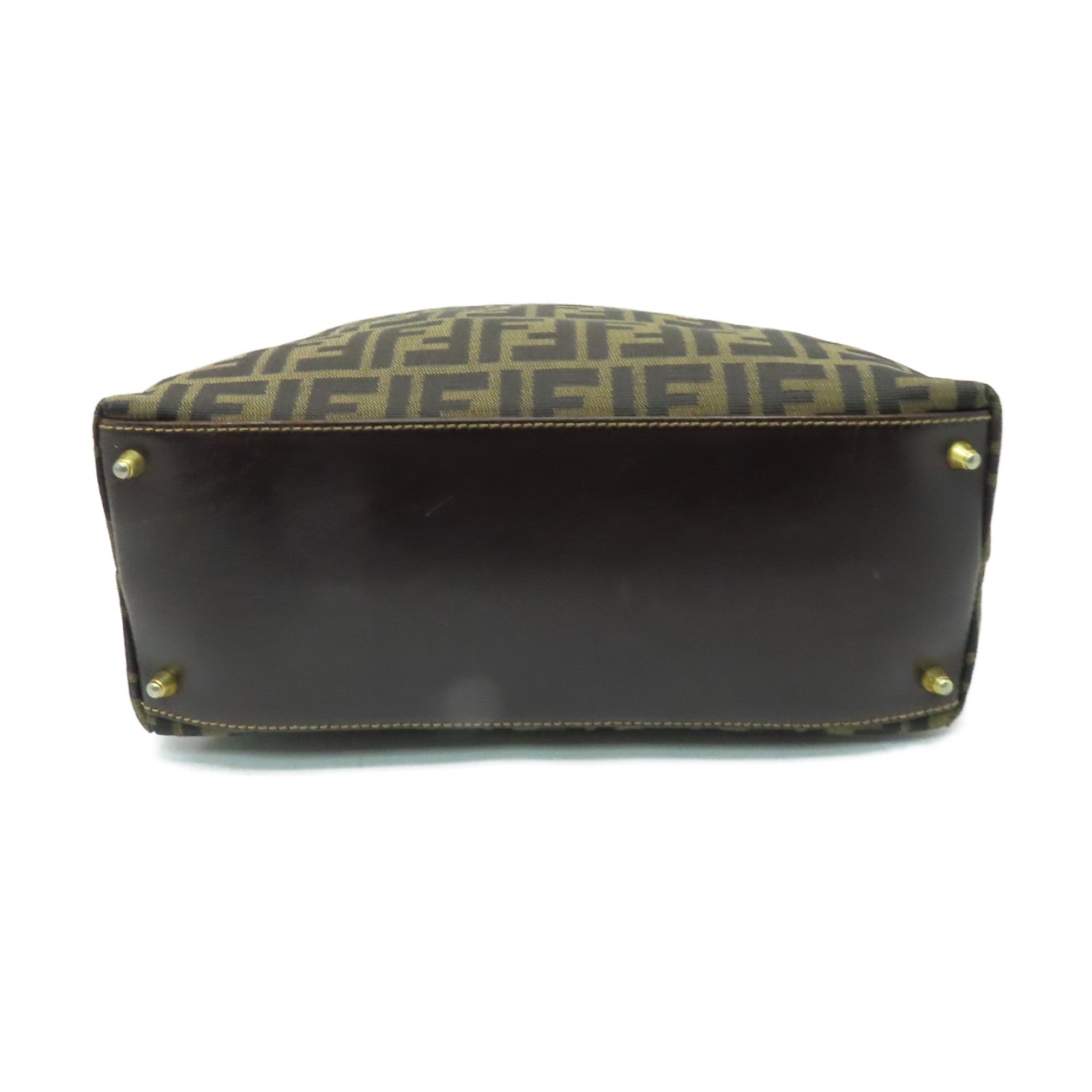 FENDI 帆布Shoulder Bag金扣手挽肩背兩用袋棕色