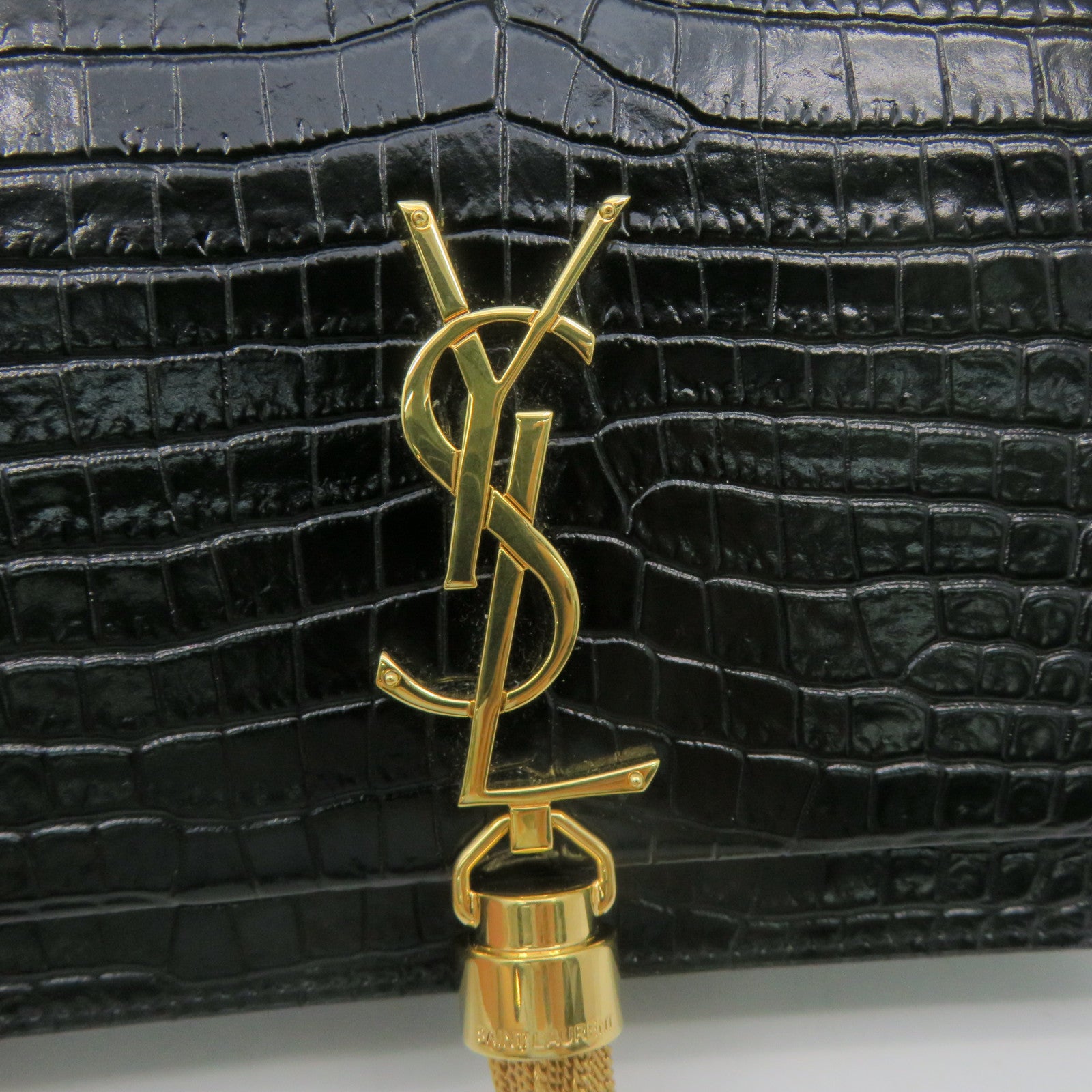 SAINT LAURENT 牛皮皮革Chain Shoulder金扣鏈帶肩背袋黑色