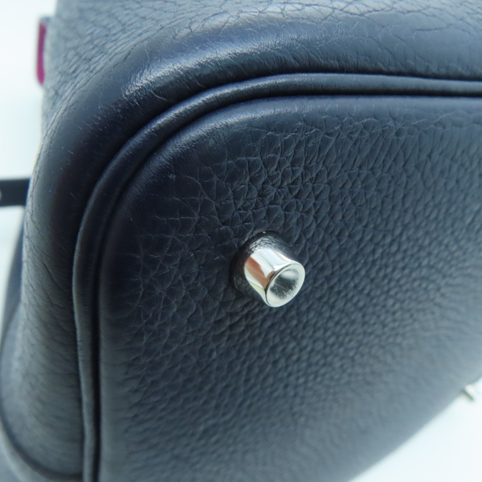 HERMES [Sharp Discount] Clemence Leather Picotin MM Silver Buckle Hand Bag Blue