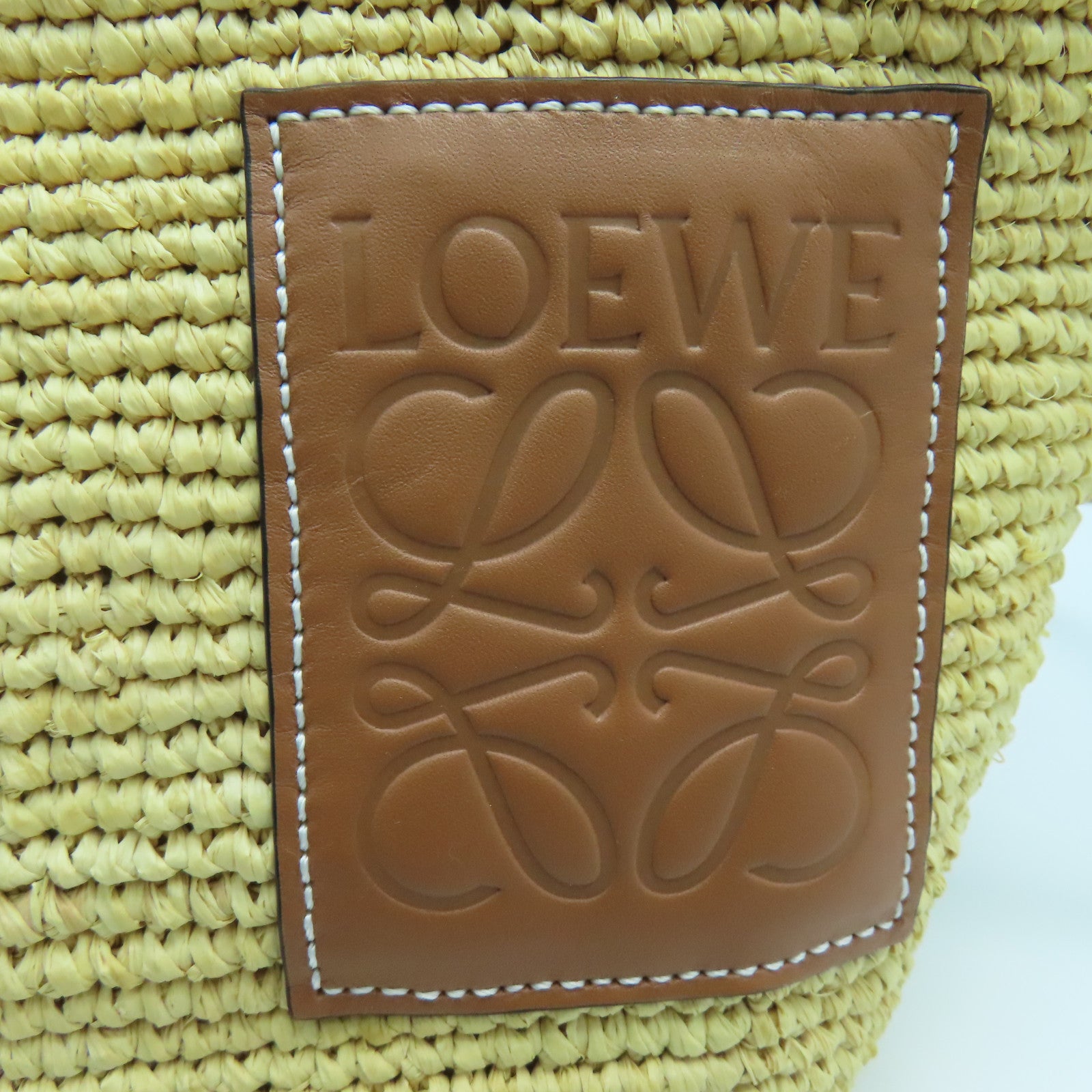 LOEWE 酒椰/皮革Basket Shoulder Bag銀扣肩背袋黃色/啡色