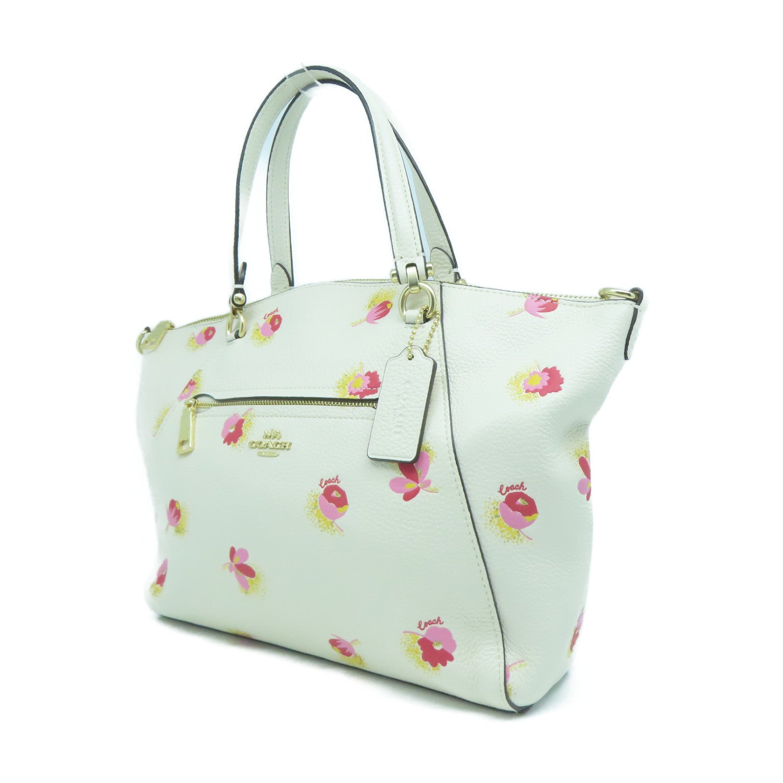 COACH 牛皮皮革2 Way Shoulder金扣手挽肩背兩用袋白色