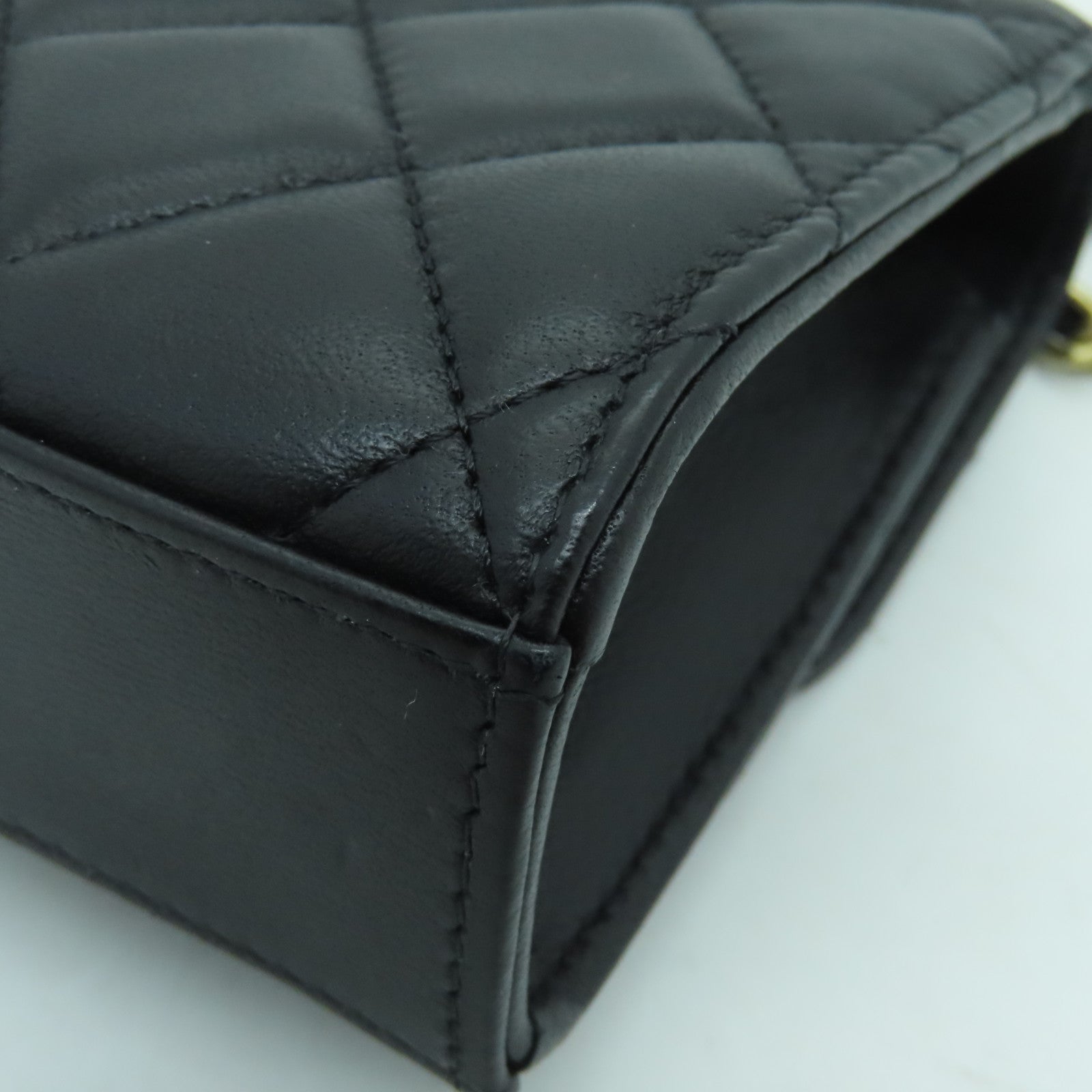 CHANEL 菱格羊皮皮革Chain Shoulder Bag金扣鏈帶肩背袋黑色