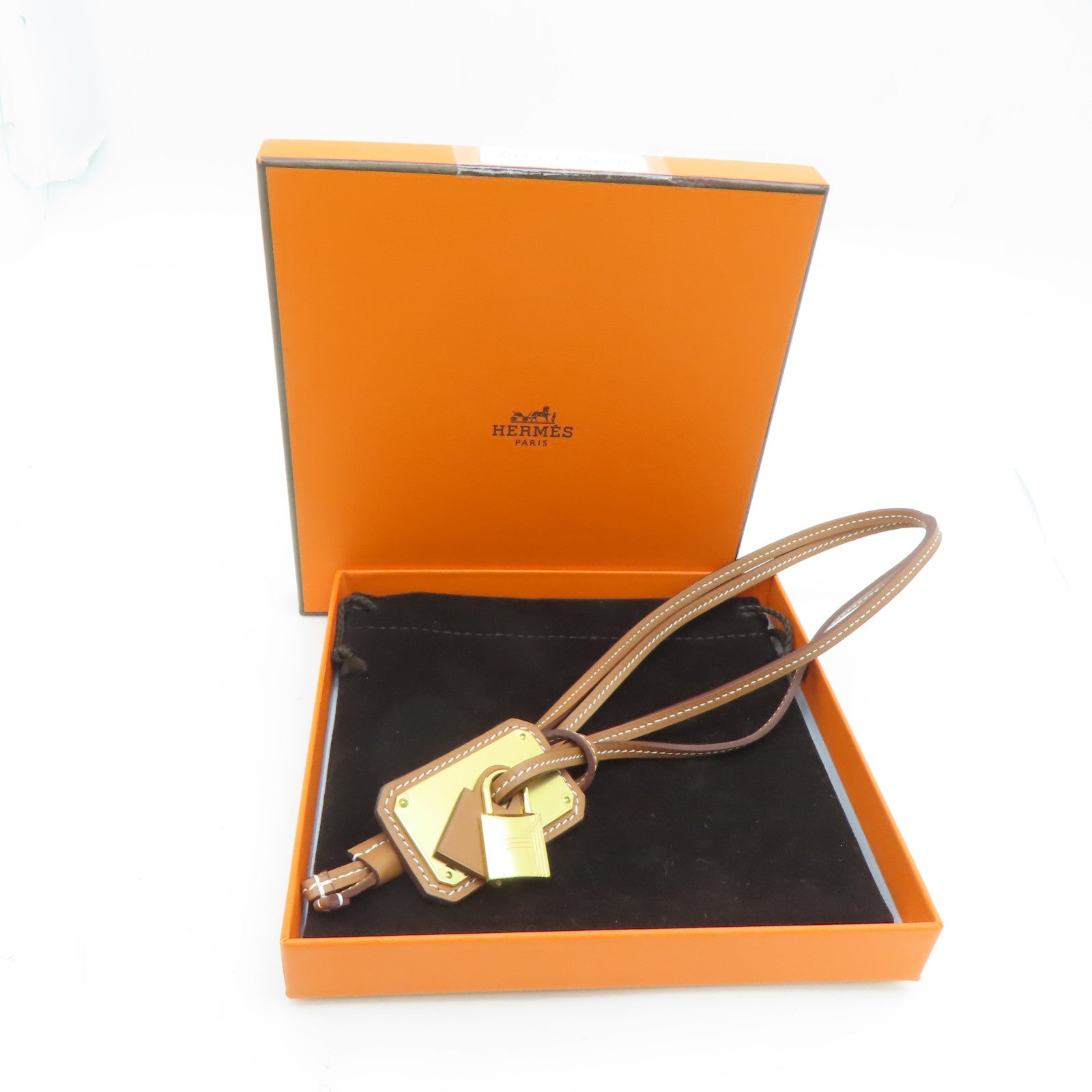 HERMES Swift皮革/金属O'Kelly Necklace项链啡色金色