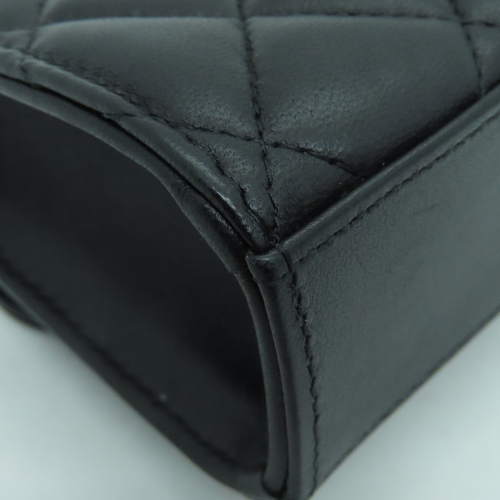 CHANEL 菱格羊皮皮革Chain Shoulder Bag金扣鏈帶肩背袋黑色