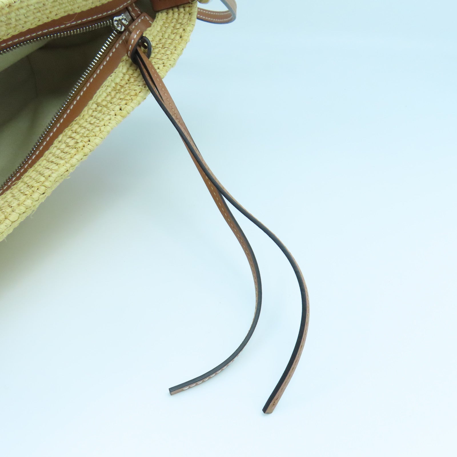 LOEWE 酒椰/皮革Basket Shoulder Bag銀扣肩背袋黃色/啡色