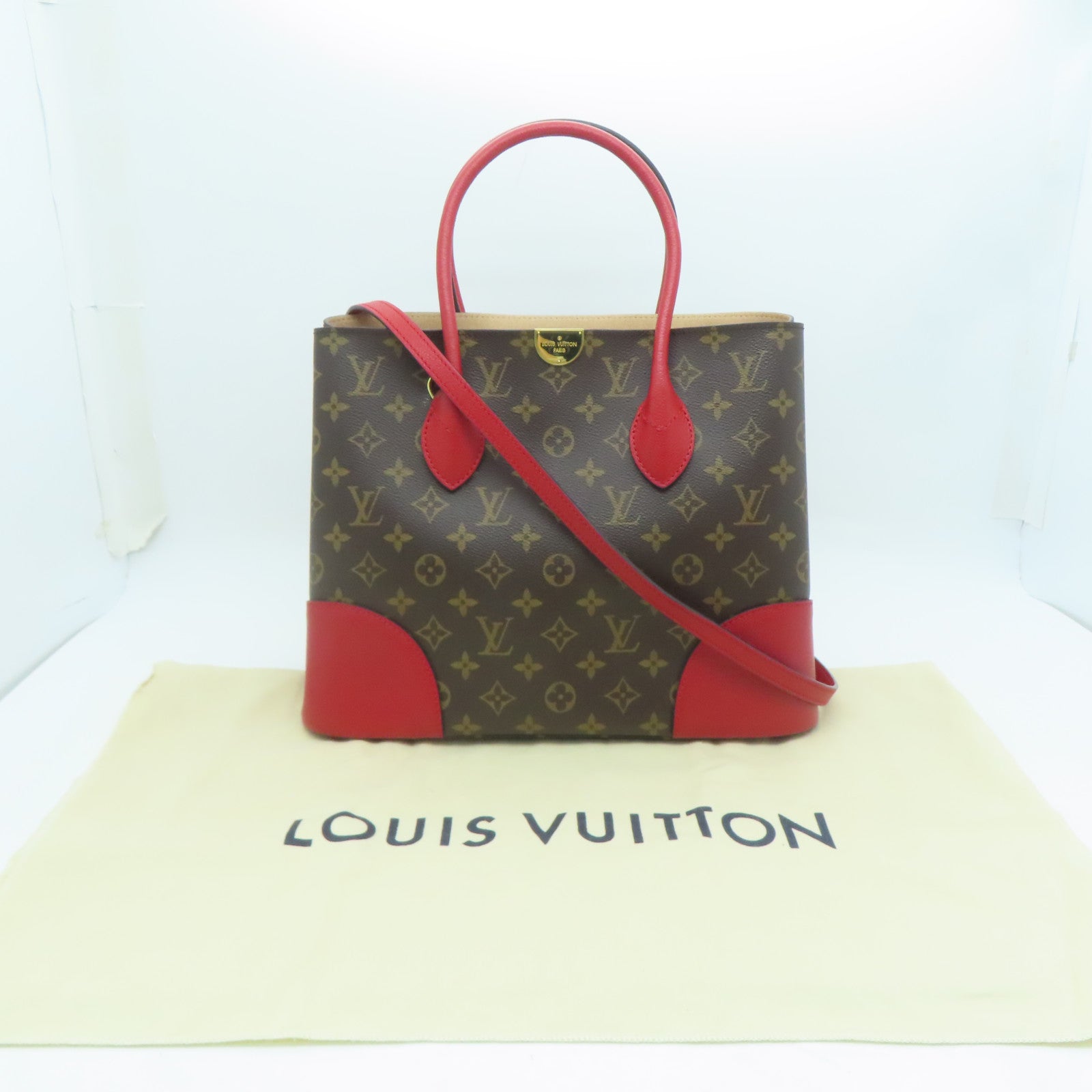LOUIS VUITTON Monogram Flandrin金扣手挽肩背兩用袋棕色/紅色