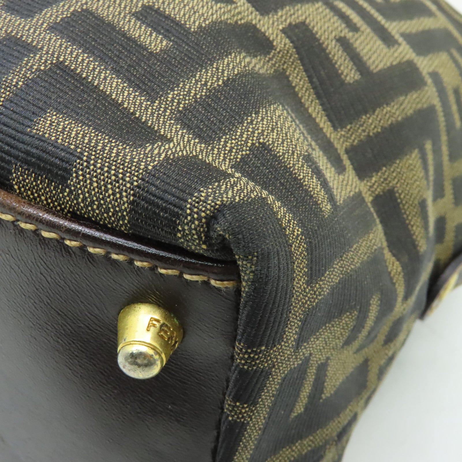FENDI 帆布Shoulder Bag金扣手挽肩背兩用袋棕色