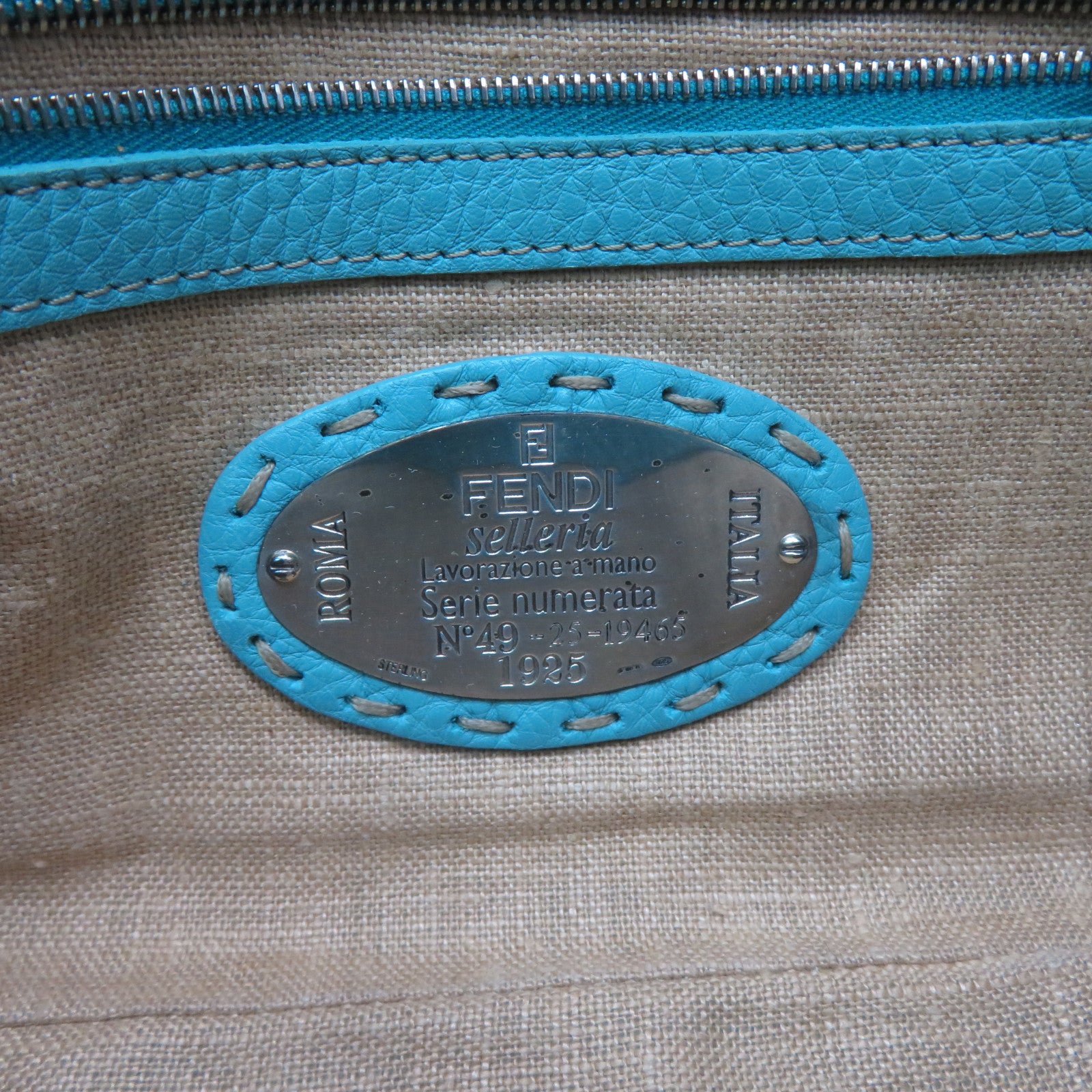 FENDI 牛皮皮革Shoulder Bag銀扣肩背袋藍色