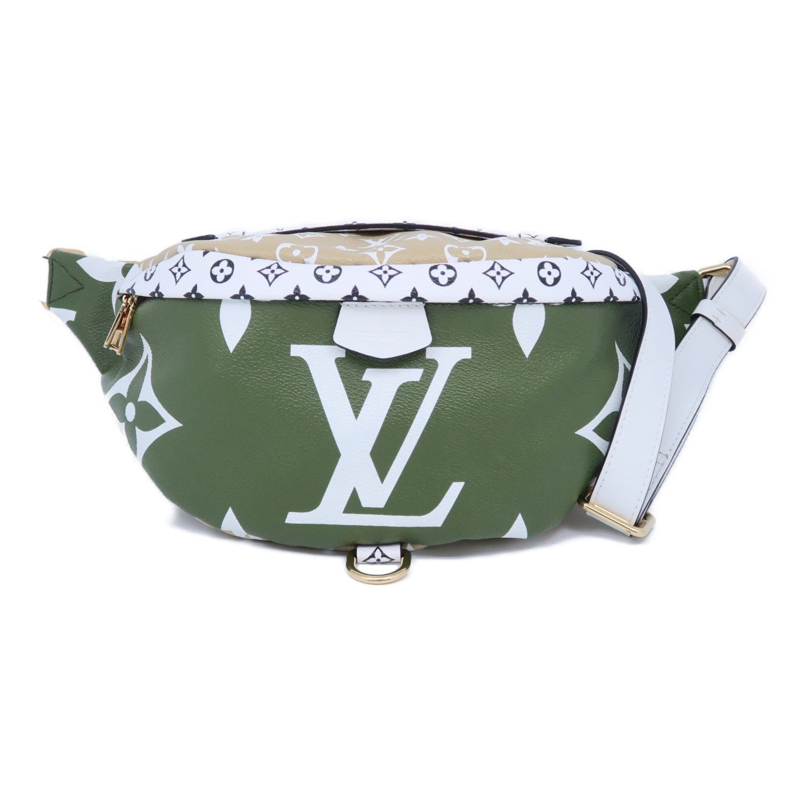 LOUIS VUITTON Monogram Giant Bumbag金扣腰包胸前包綠色/米色/白色