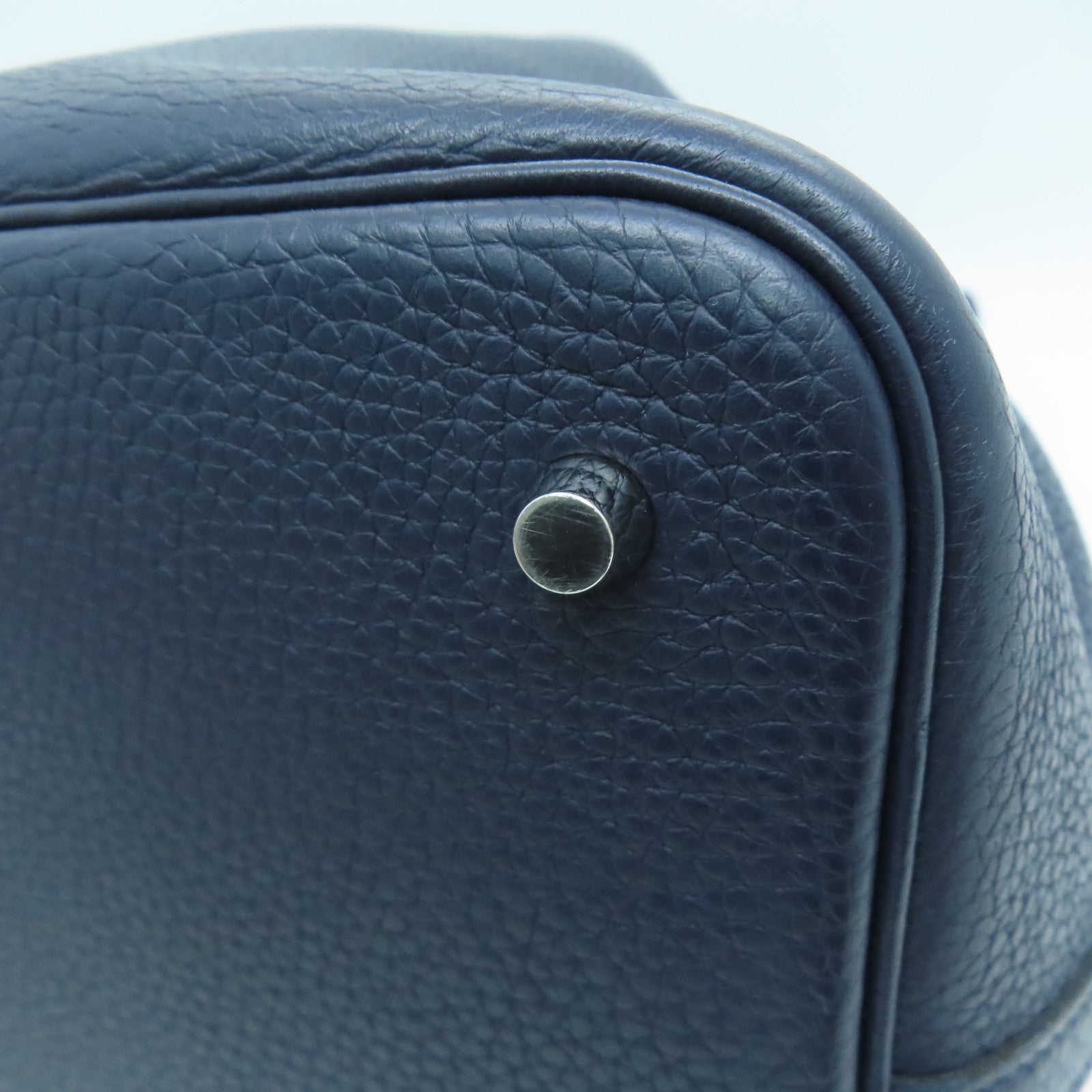 HERMES [Sharp Discount] Clemence Leather Picotin MM Silver Buckle Hand Bag Blue