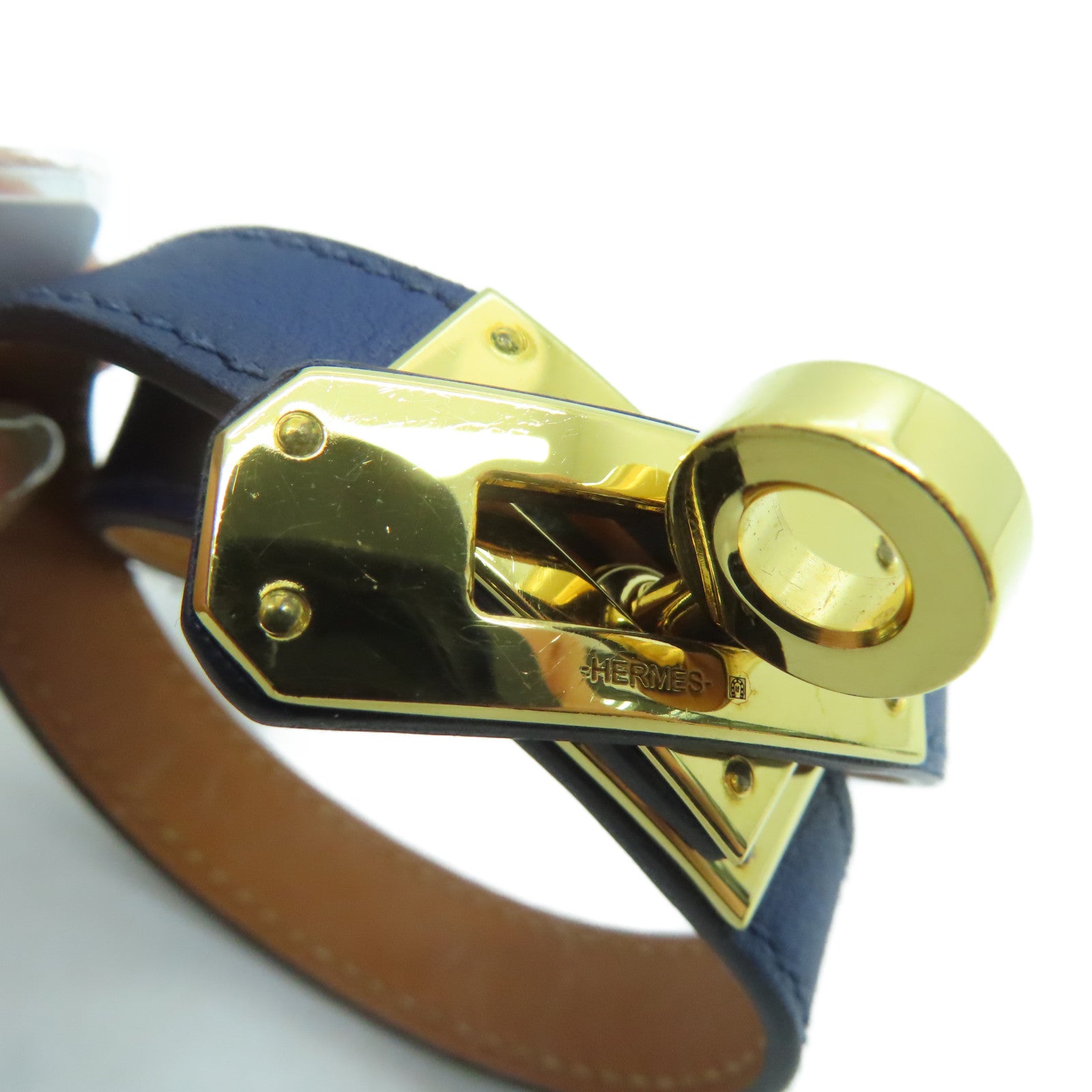 HERMES Swift皮革Kelly Double Tour銀扣手鏈Blue Sapphire藍色