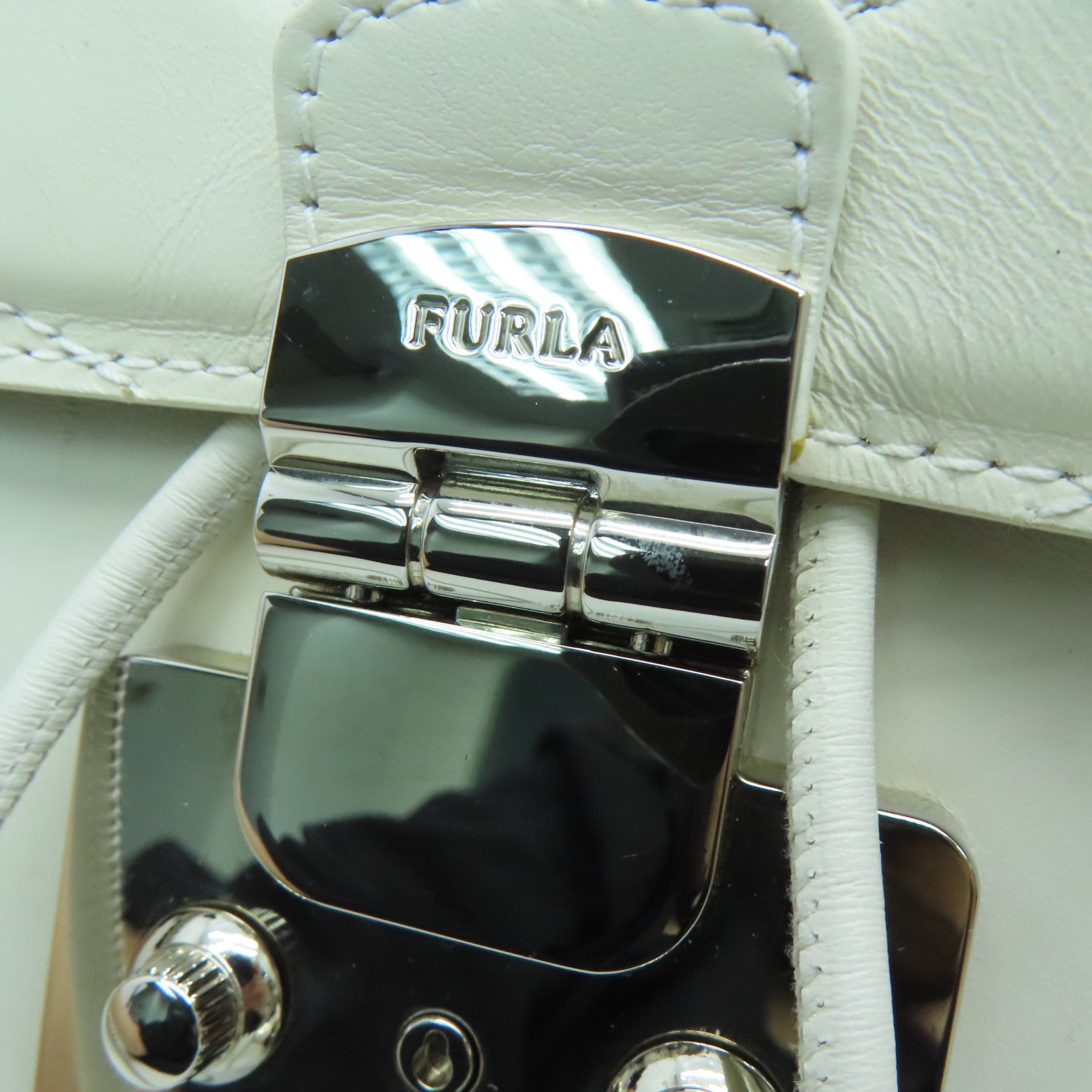 Furla Leather Backpack Silver Buckle White