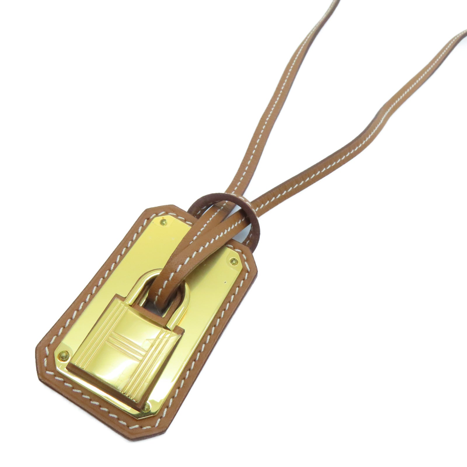 HERMES Swift皮革/金属O'Kelly Necklace项链啡色金色