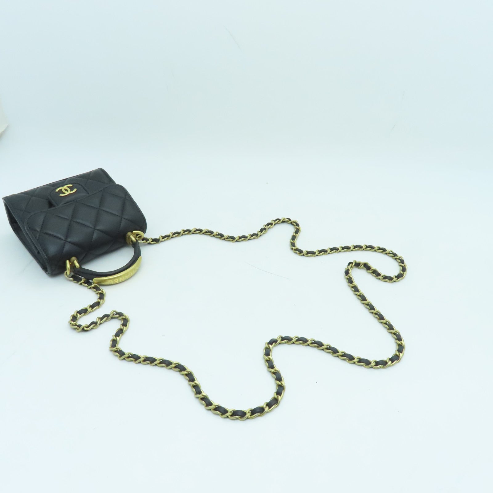 CHANEL 菱格羊皮皮革Chain Shoulder Bag金扣鏈帶肩背袋黑色