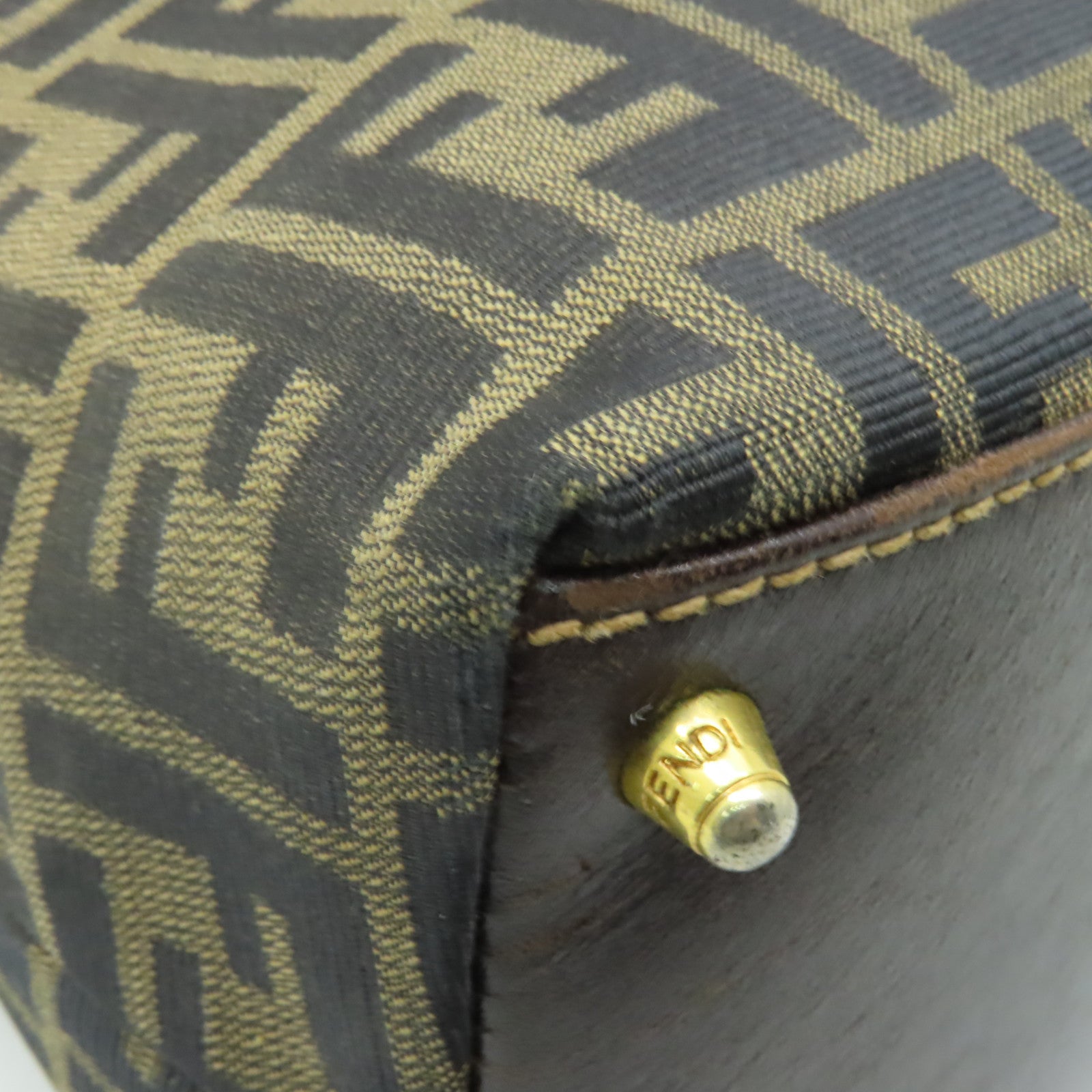 FENDI 帆布Shoulder Bag金扣手挽肩背兩用袋棕色