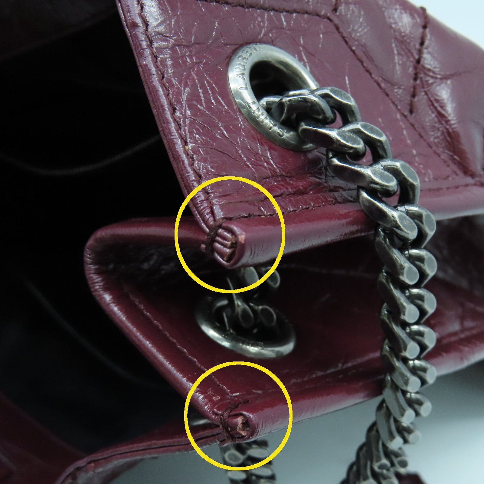 SAINT LAURENT 斜紋牛皮皮革Niki Shopping Medium銀扣鏈帶肩背袋紅色