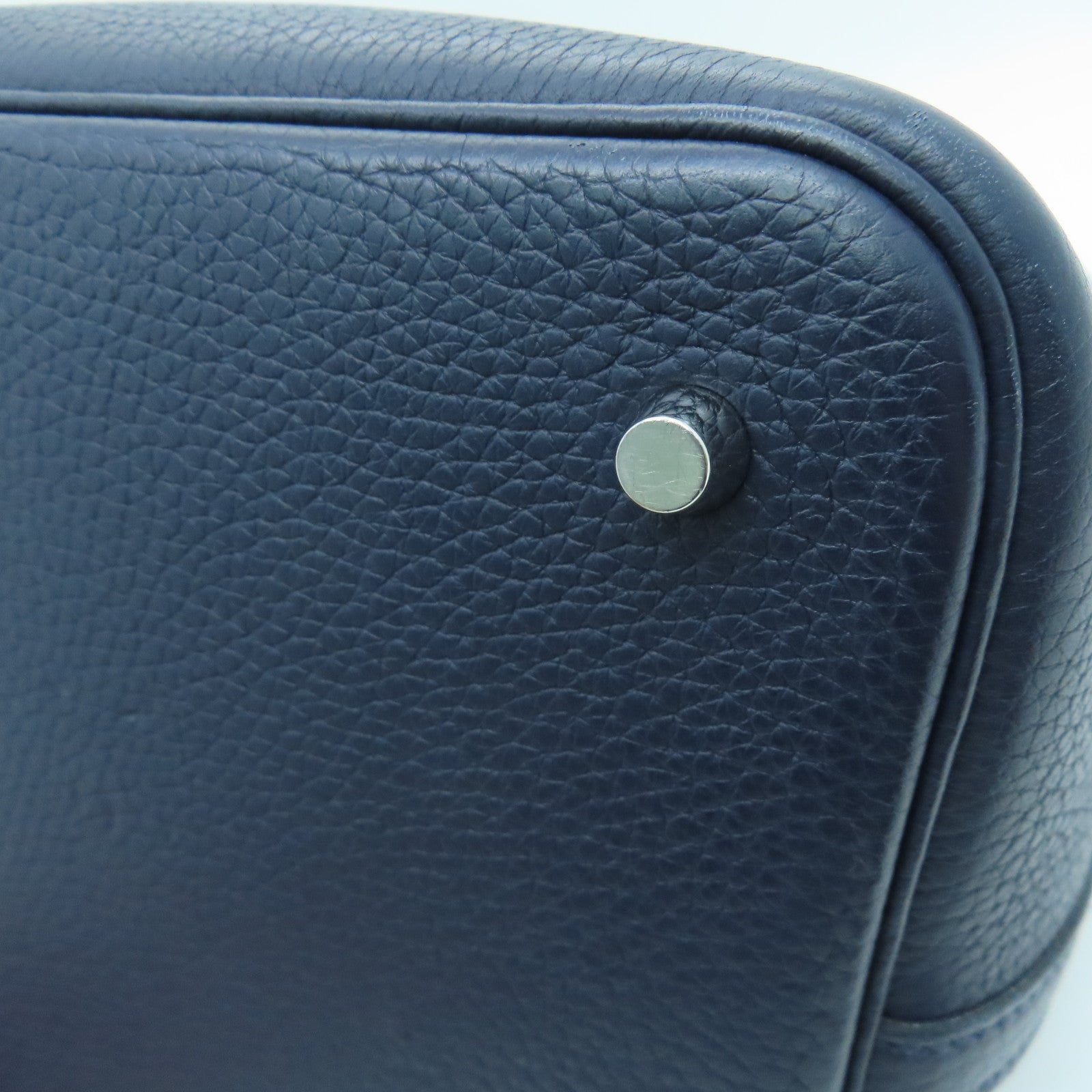 HERMES [Sharp Discount] Clemence Leather Picotin MM Silver Buckle Hand Bag Blue