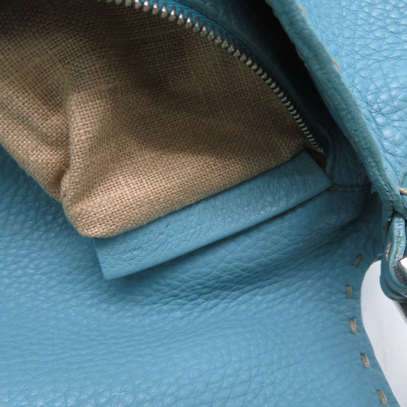 FENDI 牛皮皮革Shoulder Bag銀扣肩背袋藍色