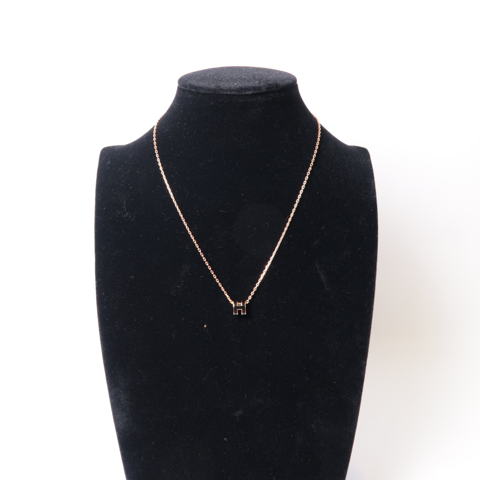 HERMES 金屬Mini Pop H Necklace項鍊粉金色/黑色