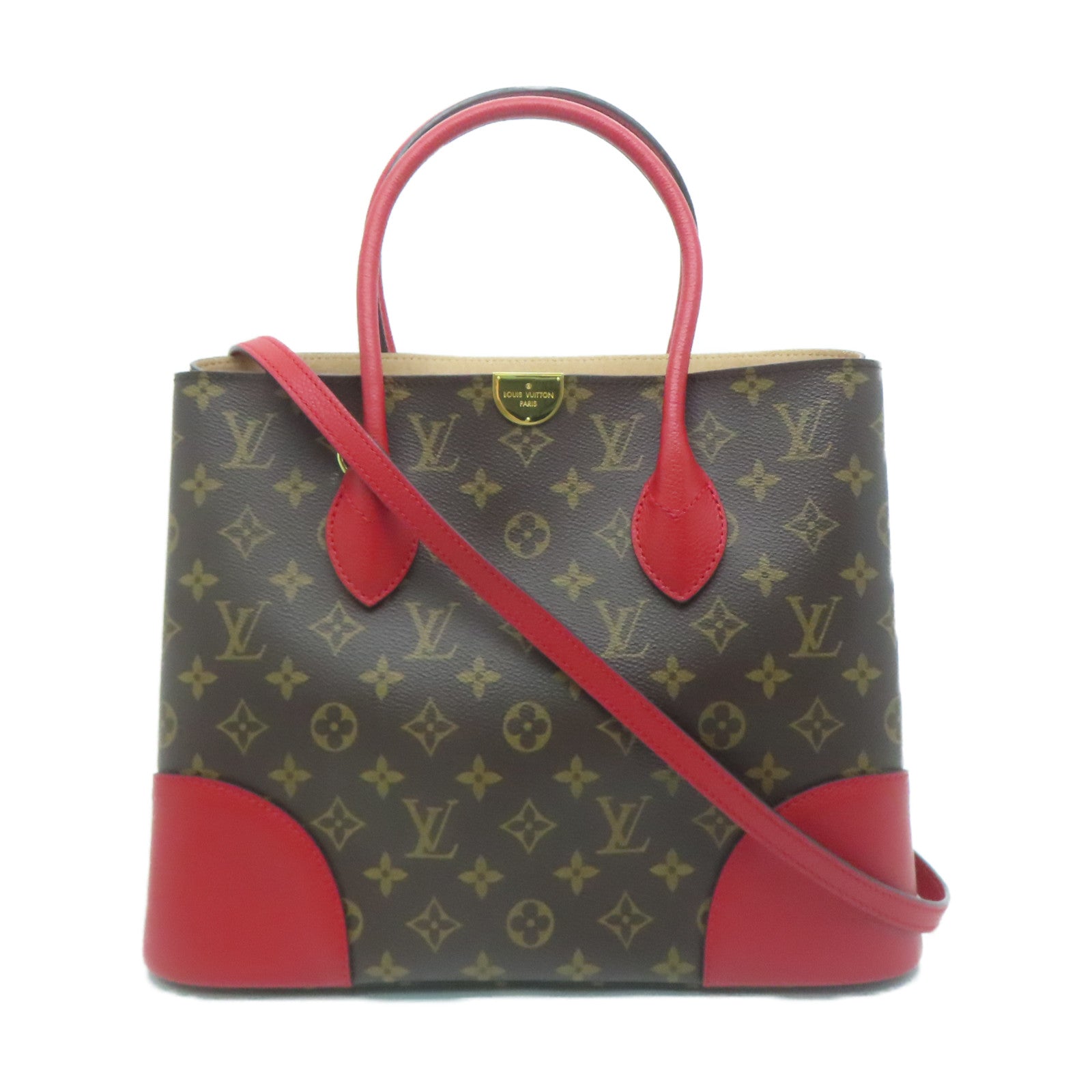 LOUIS VUITTON Monogram Flandrin金扣手挽肩背兩用袋棕色/紅色