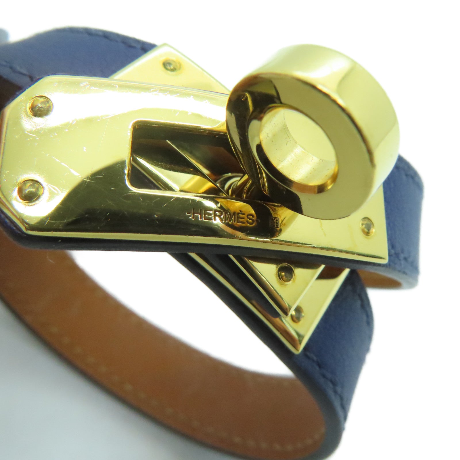 HERMES Swift皮革Kelly Double Tour銀扣手鏈Blue Sapphire藍色