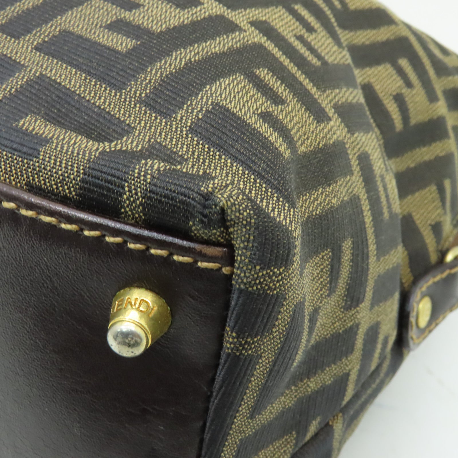 FENDI 帆布Shoulder Bag金扣手挽肩背兩用袋棕色