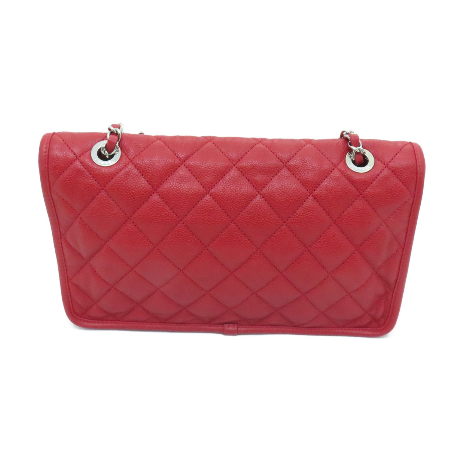 CHANEL 菱格牛皮皮革Chain Shoulder Bag銀扣鏈帶肩背袋紅色