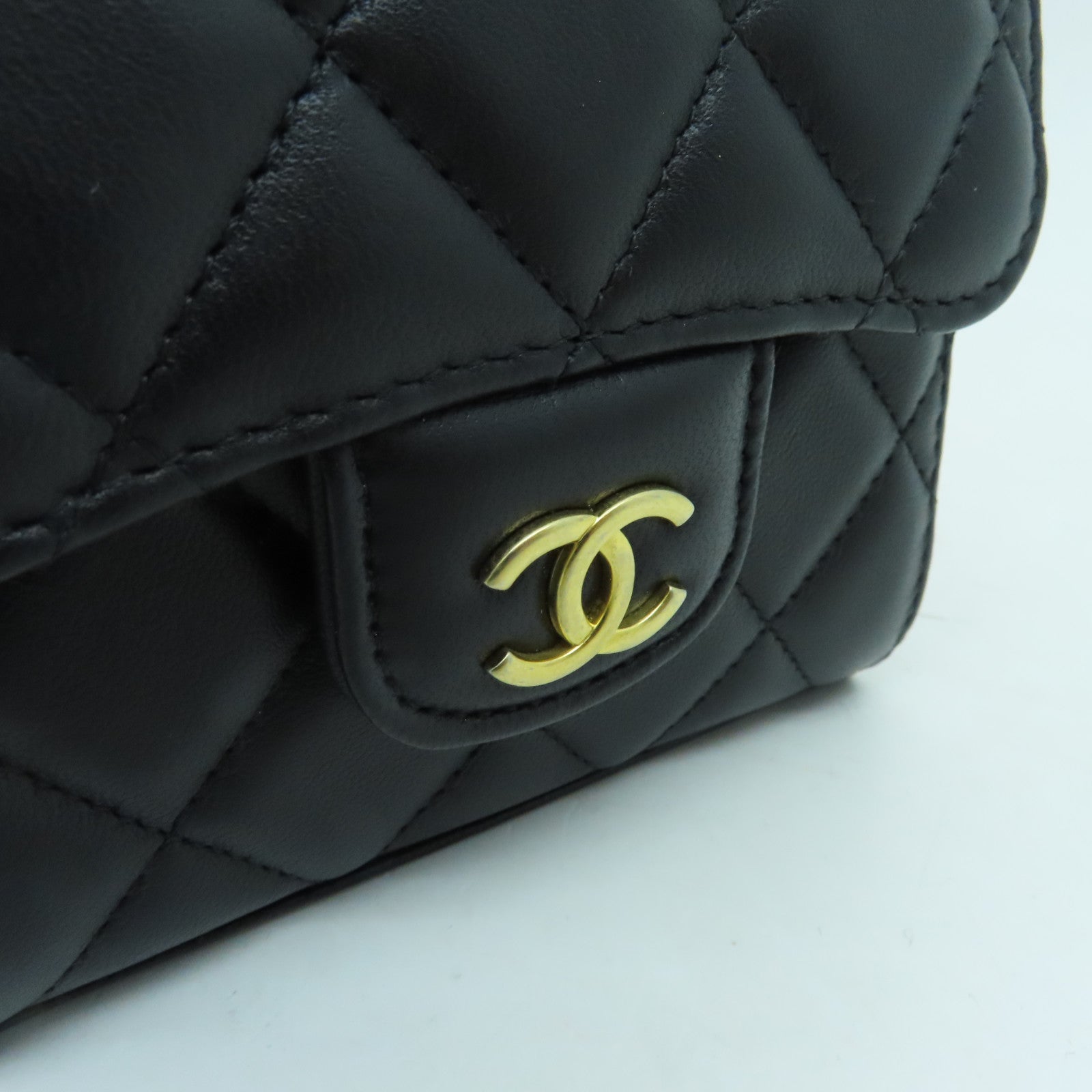 CHANEL 菱格羊皮皮革Chain Shoulder Bag金扣鏈帶肩背袋黑色