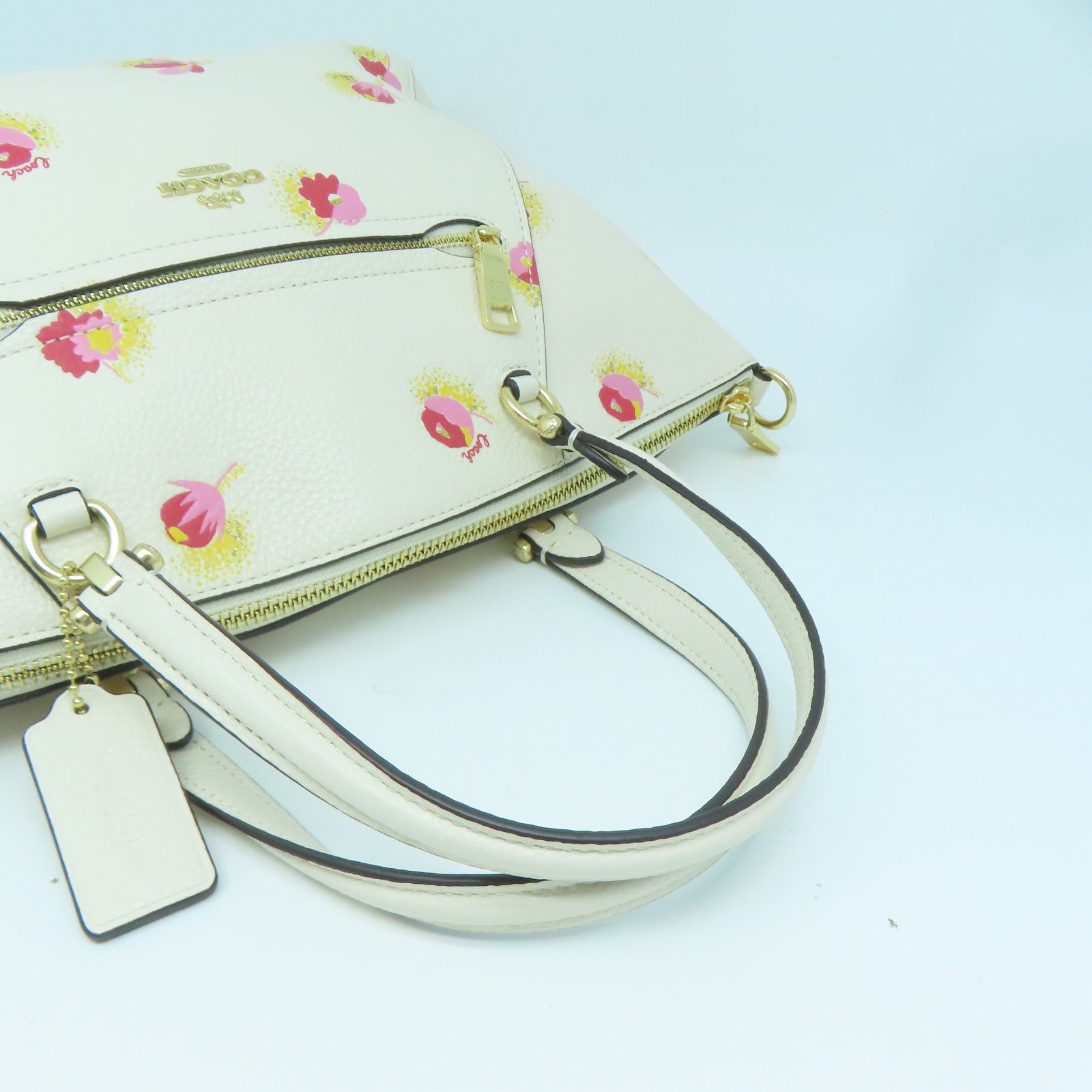 COACH 牛皮皮革2 Way Shoulder金扣手挽肩背兩用袋白色
