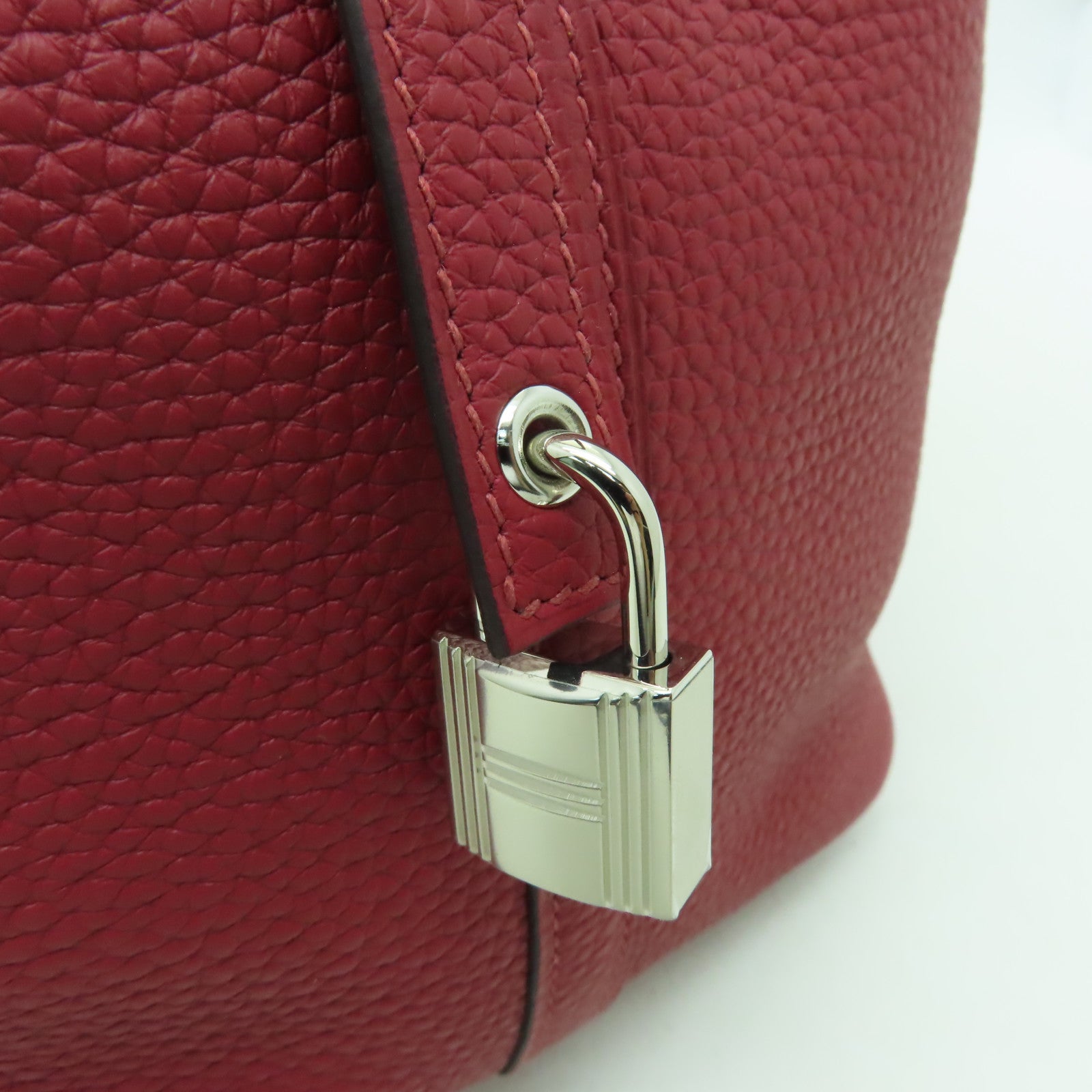 HERMES Clemence皮革Picotin MM銀扣手挽袋紅色