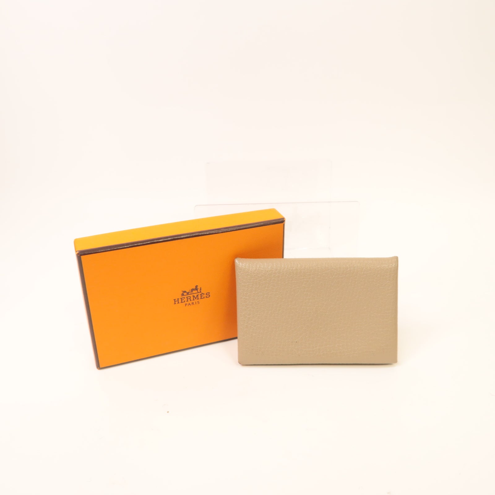 HERMES Chevre皮革Calvi Card Case銀扣卡片套灰色