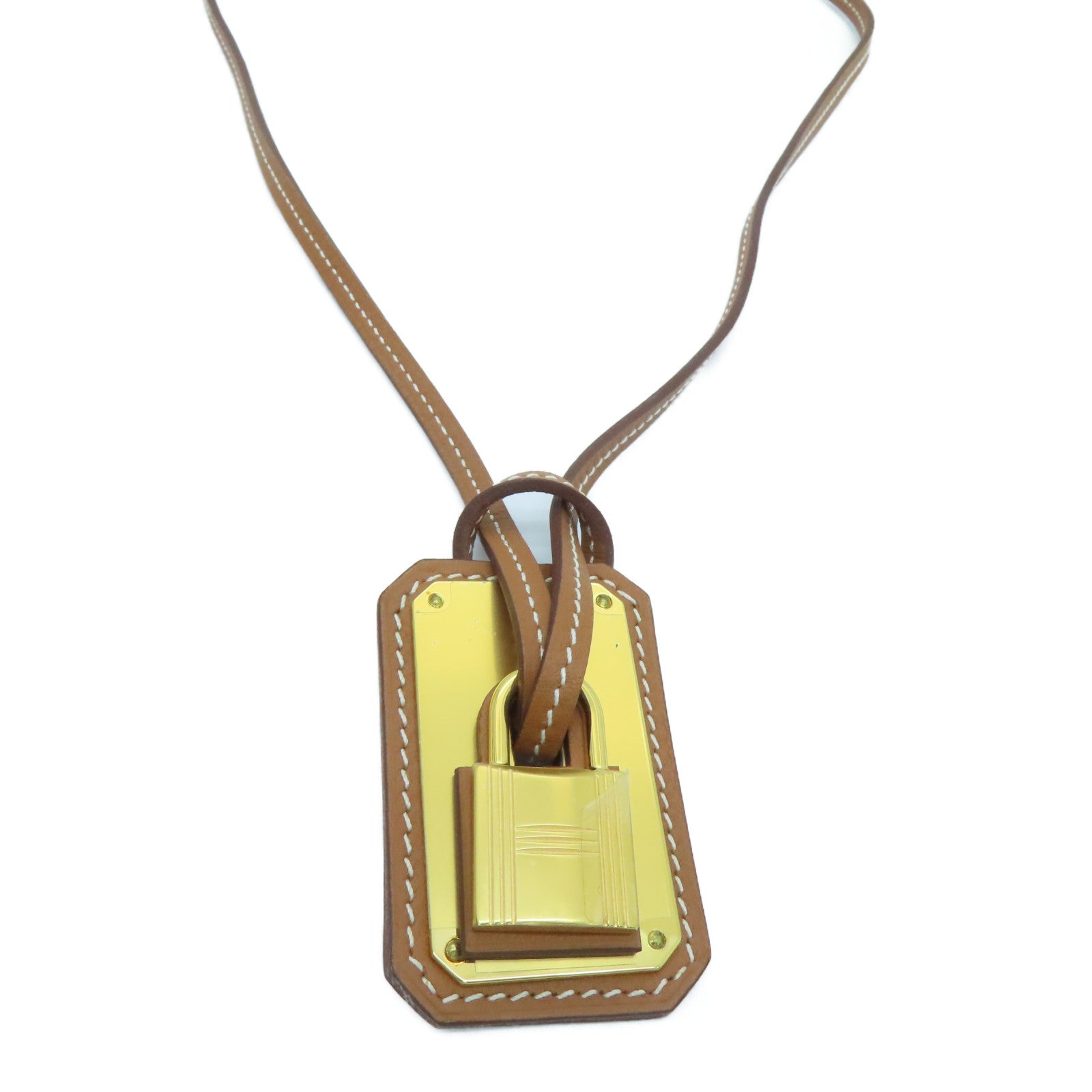 HERMES Swift皮革/金属O'Kelly Necklace项链啡色金色