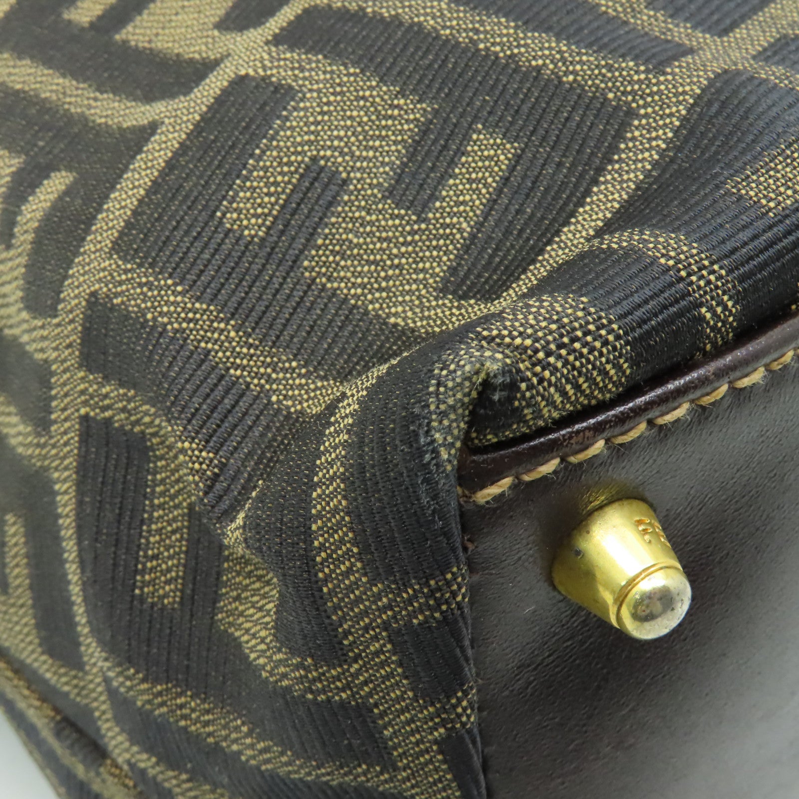 FENDI 帆布Shoulder Bag金扣手挽肩背兩用袋棕色