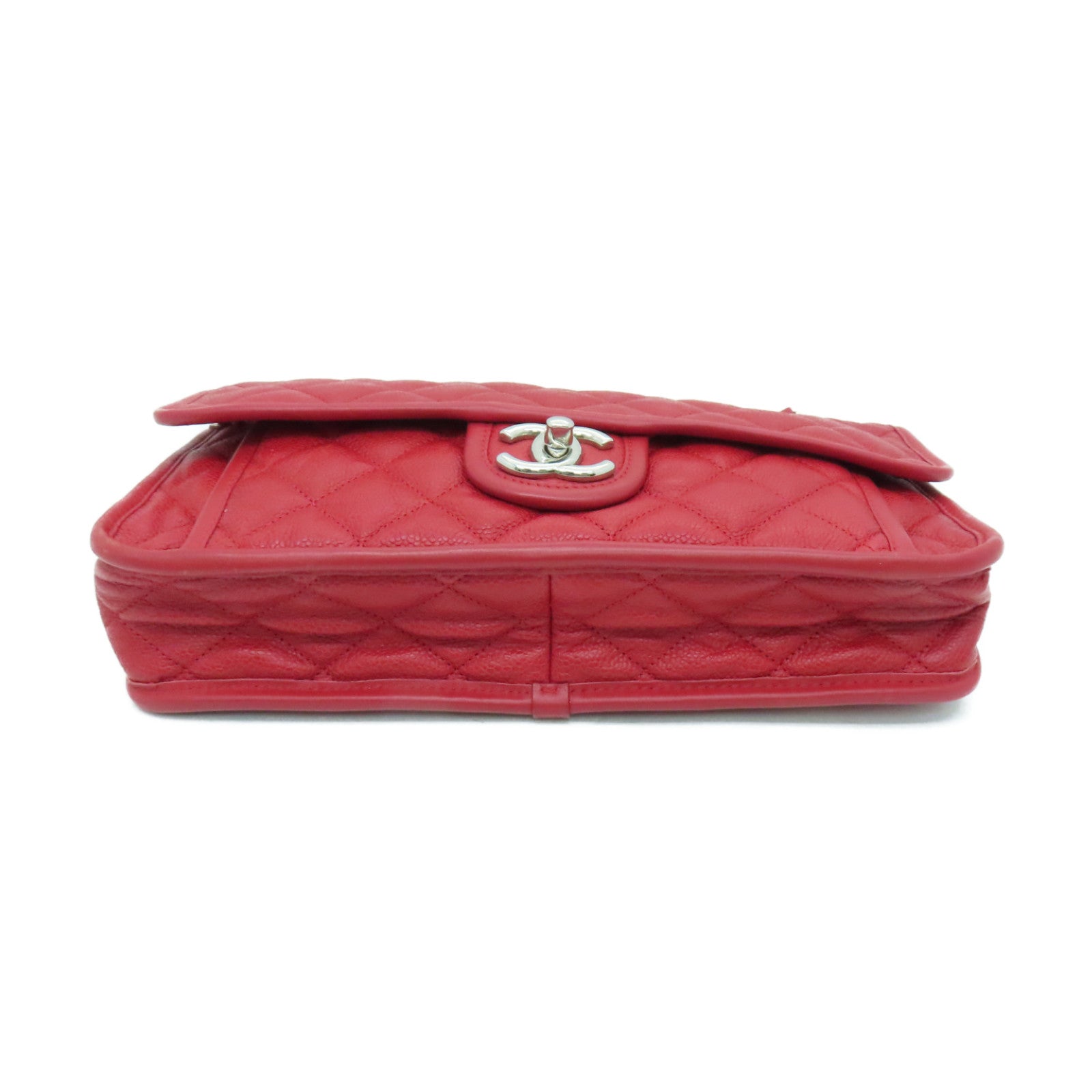 CHANEL 菱格牛皮皮革Chain Shoulder Bag銀扣鏈帶肩背袋紅色